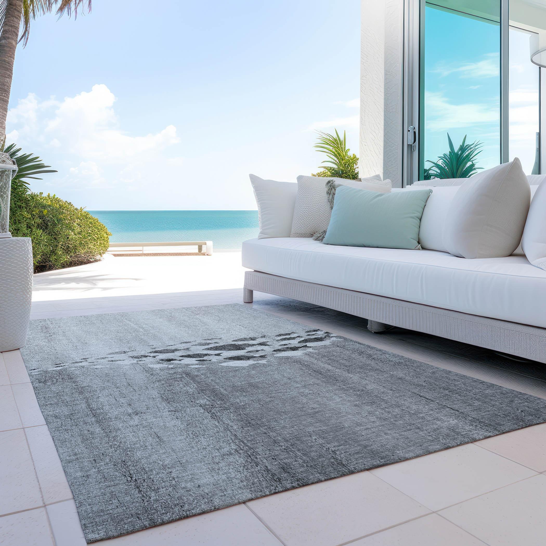 Gray 8' x 10' Synthetic Washable Coastal Area Rug