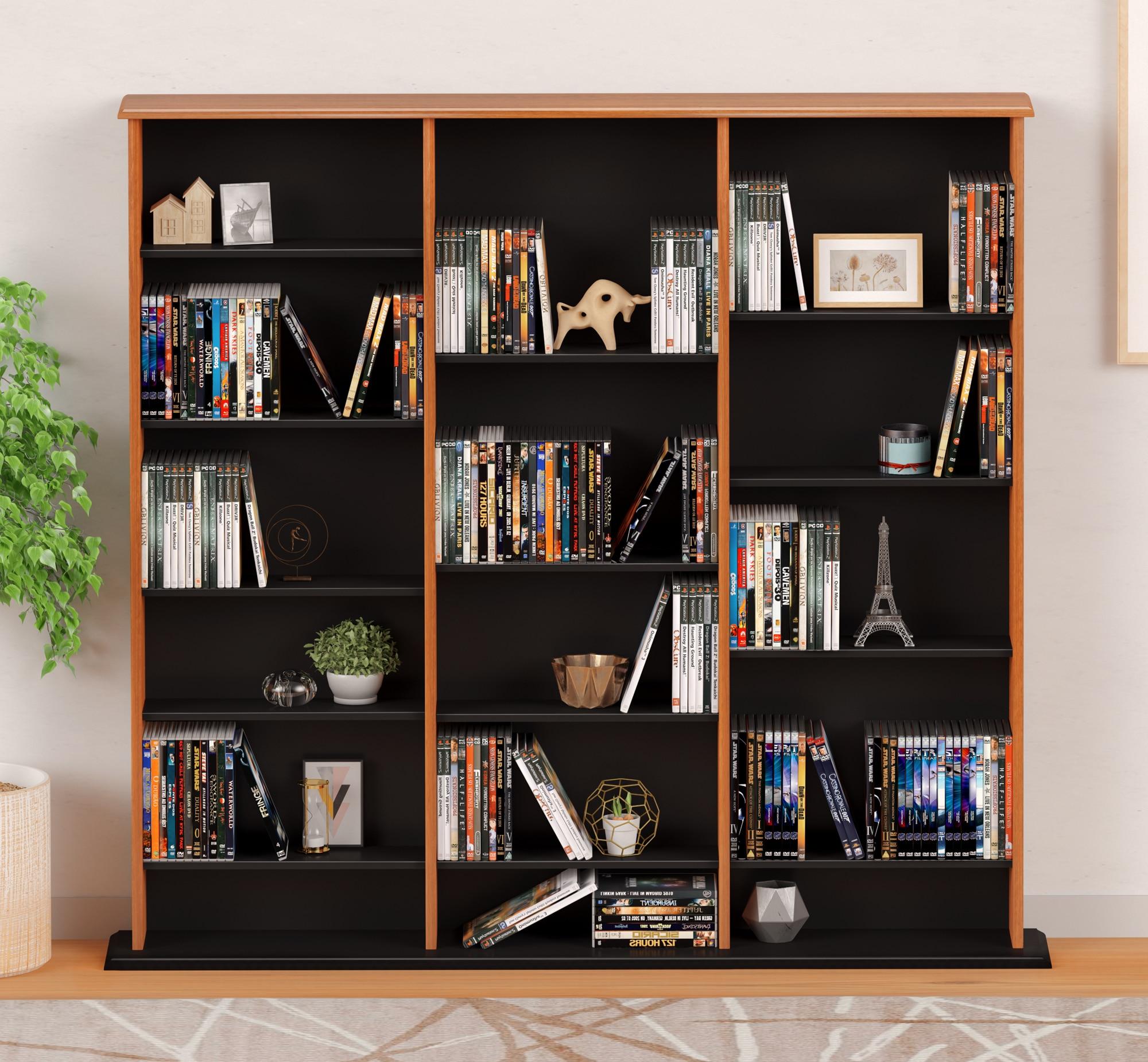 Prepac Triple Width Wall Storage Cherry & Black : Holds 960 CDs, 405 DVDs, Adjustable 24 Shelves