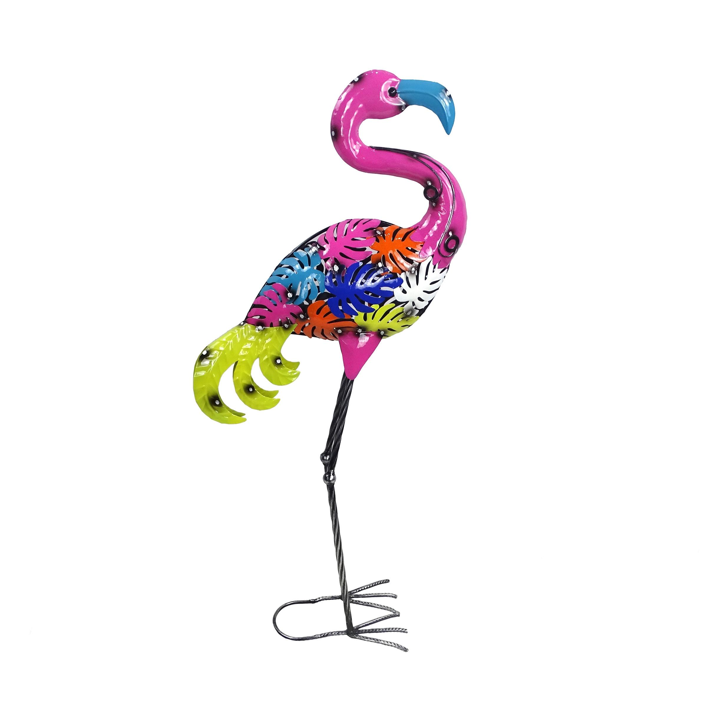 Alpine Corporation Metal Colorful Flamingo with Leaves Decor