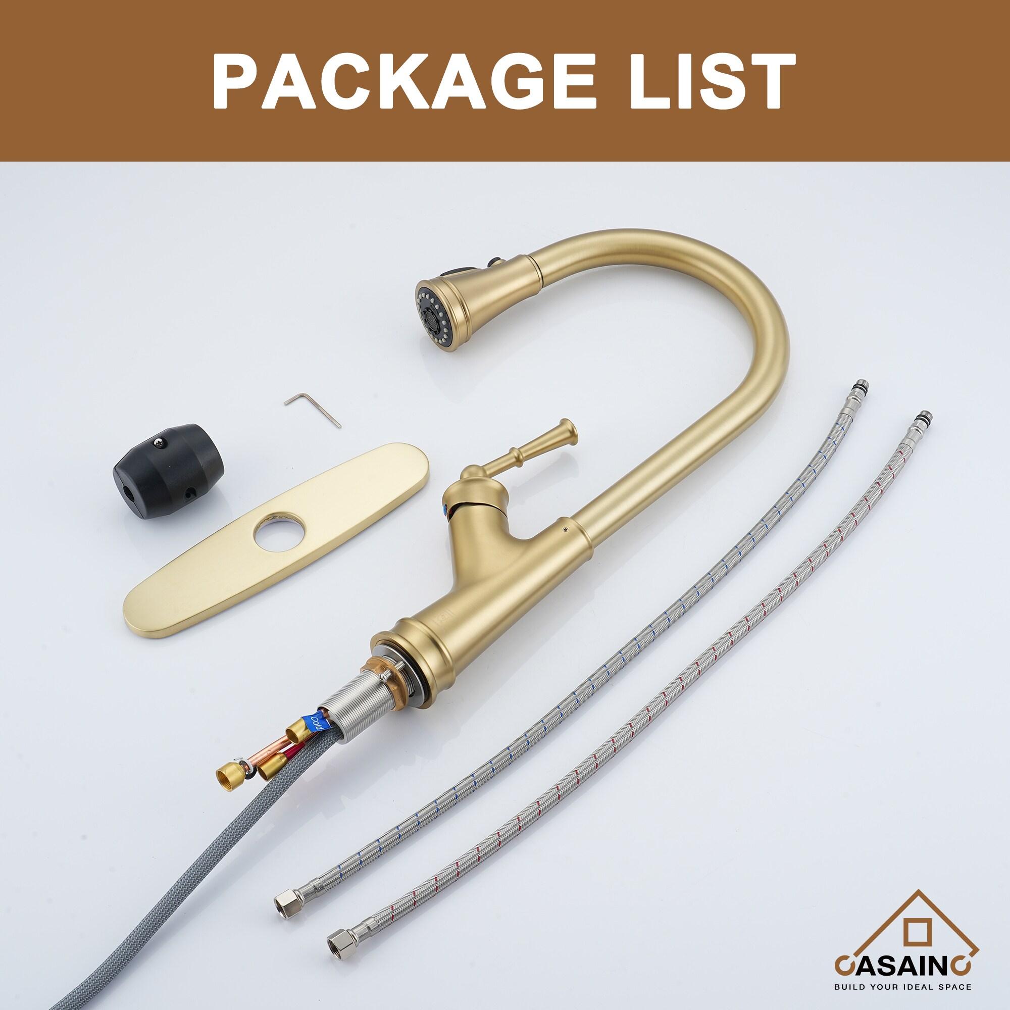Brushed Gold Single Handle Pull-Out Kitchen Faucet with Sprayer