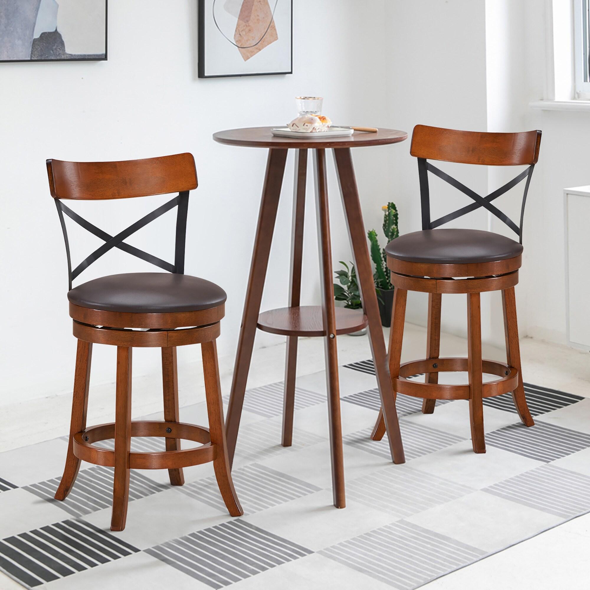 Costway Set of 2 Bar Stools Swivel 25'' Dining Bar Chairs with Rubber Wood Legs