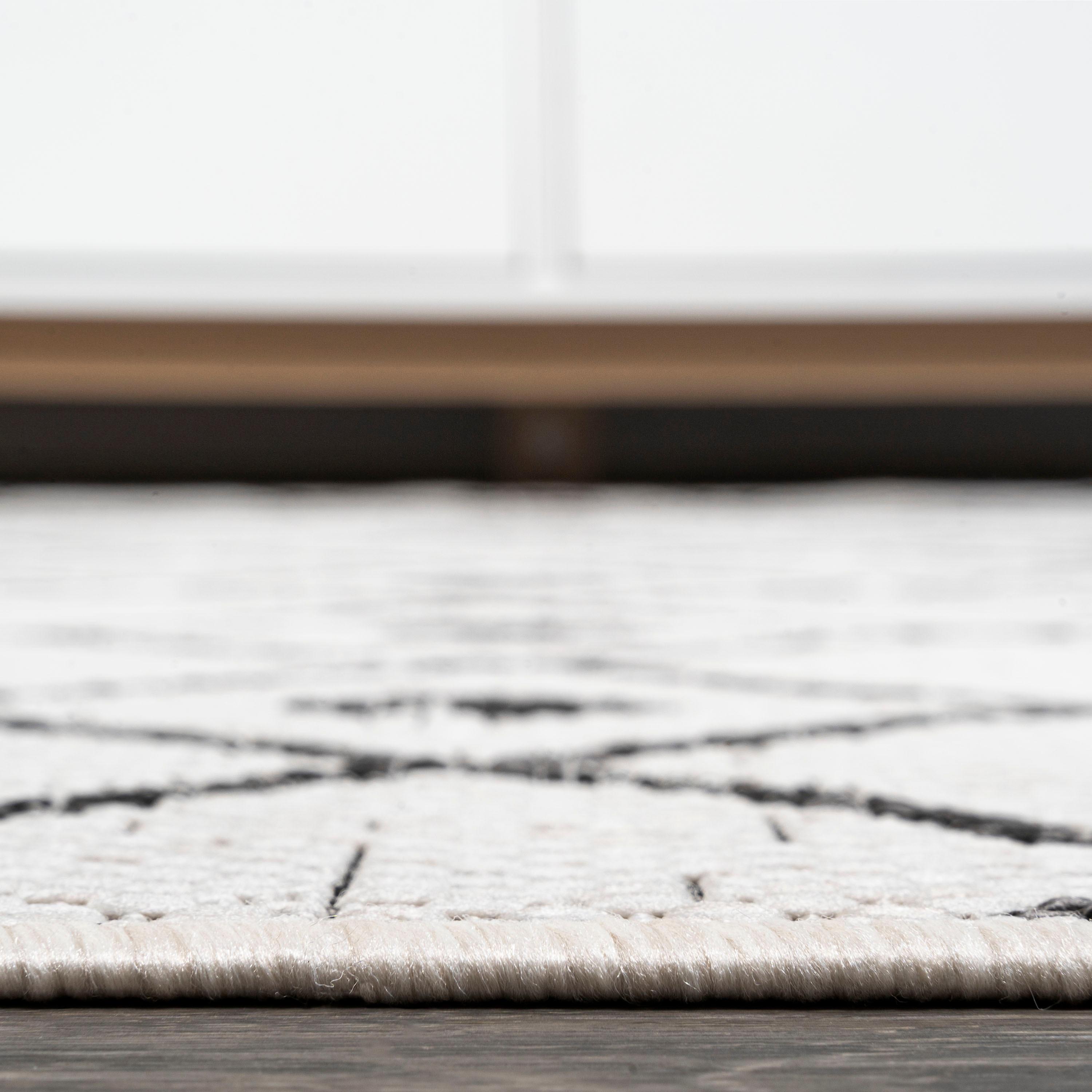 2'x10' Nokat Modern Bohemian Styled Indoor/Outdoor Runner Rug, Ivory/Black - JONATHAN Y