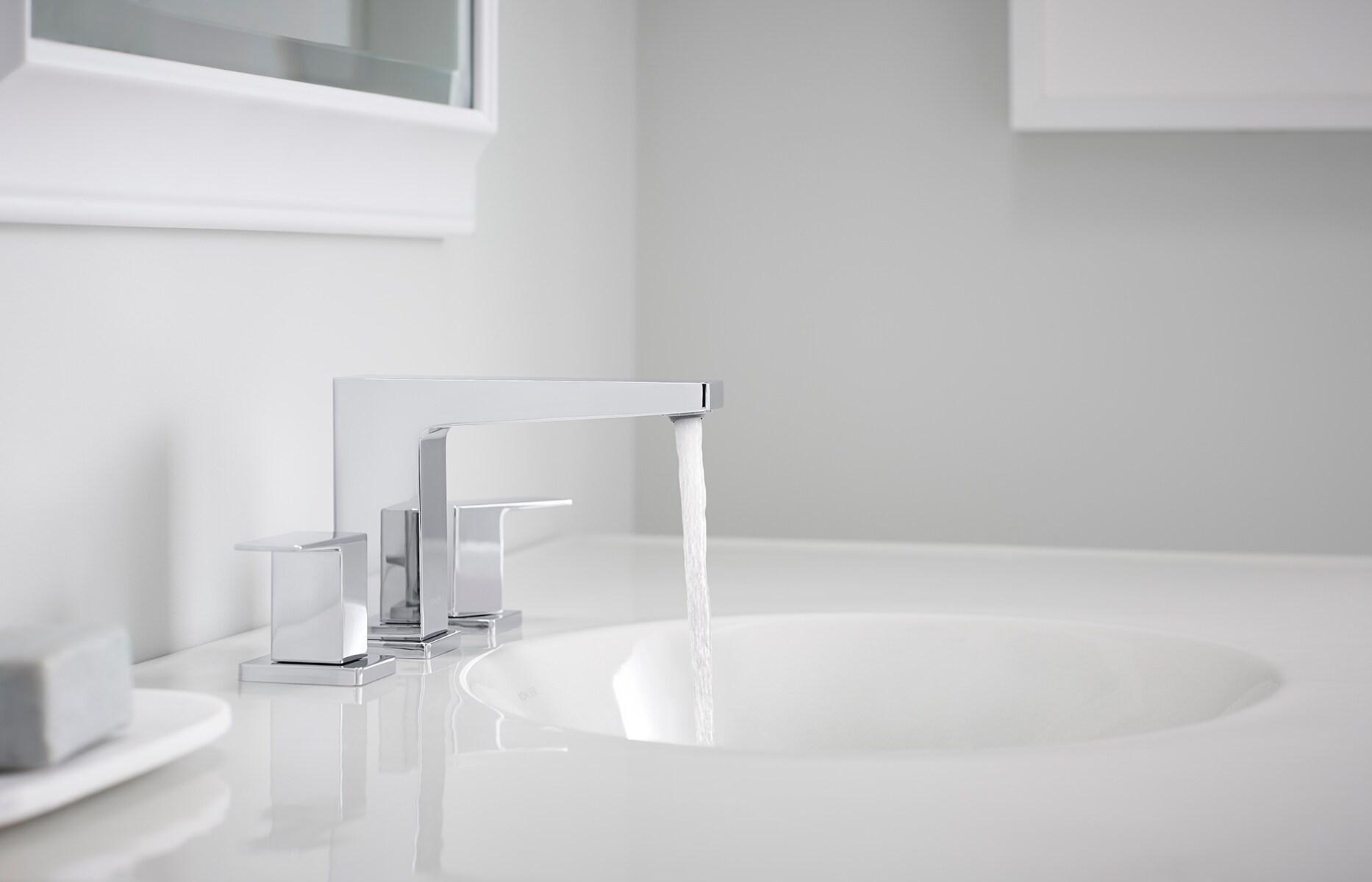 Kohler Honesty Widespread Bathroom Faucet with Pop-Up Drain Assembly, 3-Hole 2-Handle Bathroom Sink Faucet, 1.2 gpm