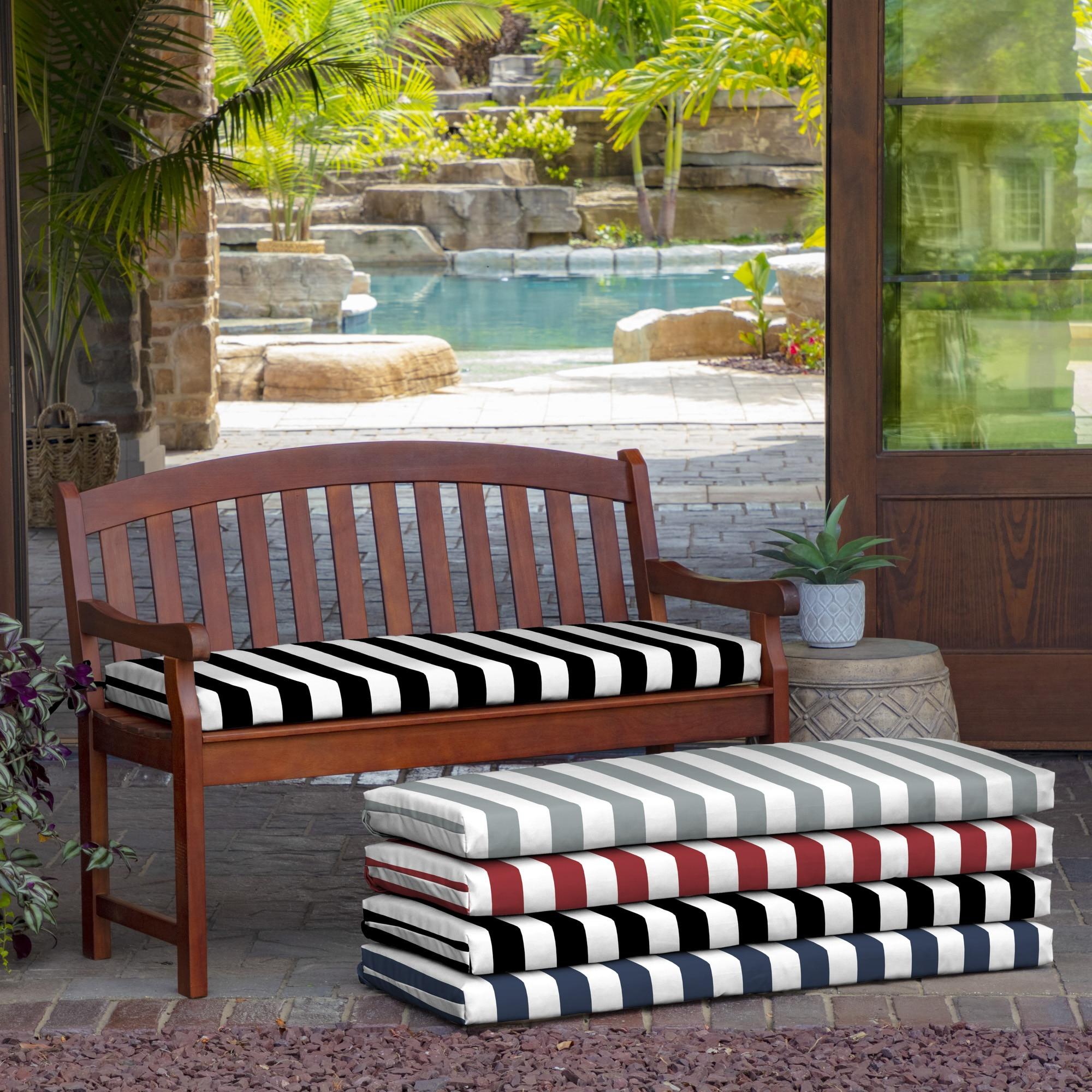 Arden Selections Outdoor Bench Cushion 17 x 46, Black Cabana Stripe