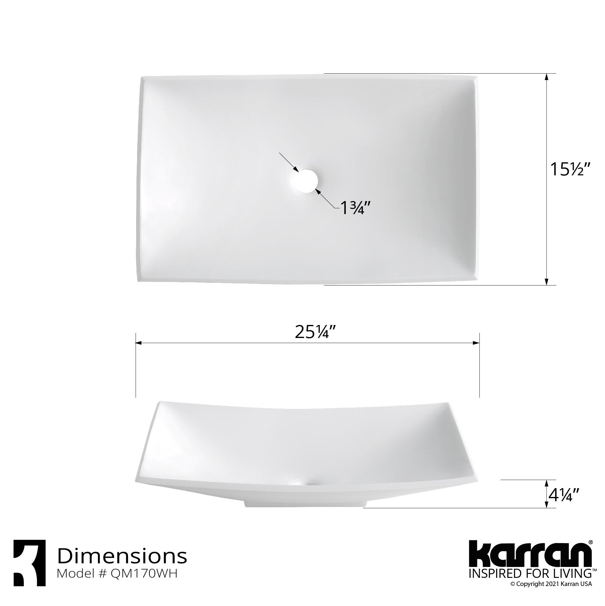 Karran Quattro 25-1/4'' X 15-1/2'' Matte White Acrylic Rectangular Vessel Sink