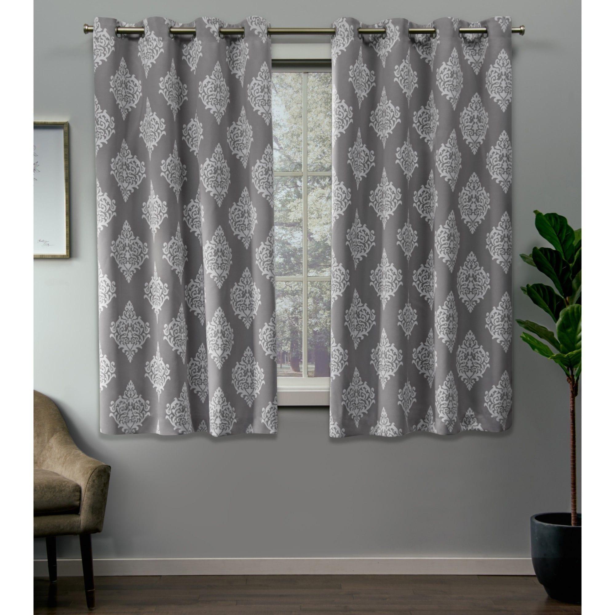 EXCLUSIVE HOME Medallion Room Darkening Blackout Grommet Top Curtain Panel Pair, 52"x63", Silver
