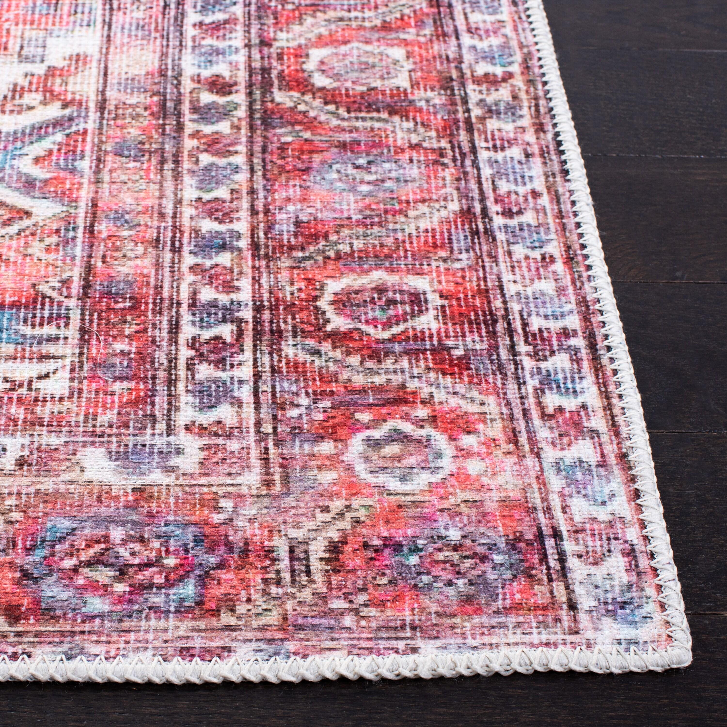 SAFAVIEH Serapi Doncho Traditional Machine Washable Area Rug, Red/Navy, 10' x 14'