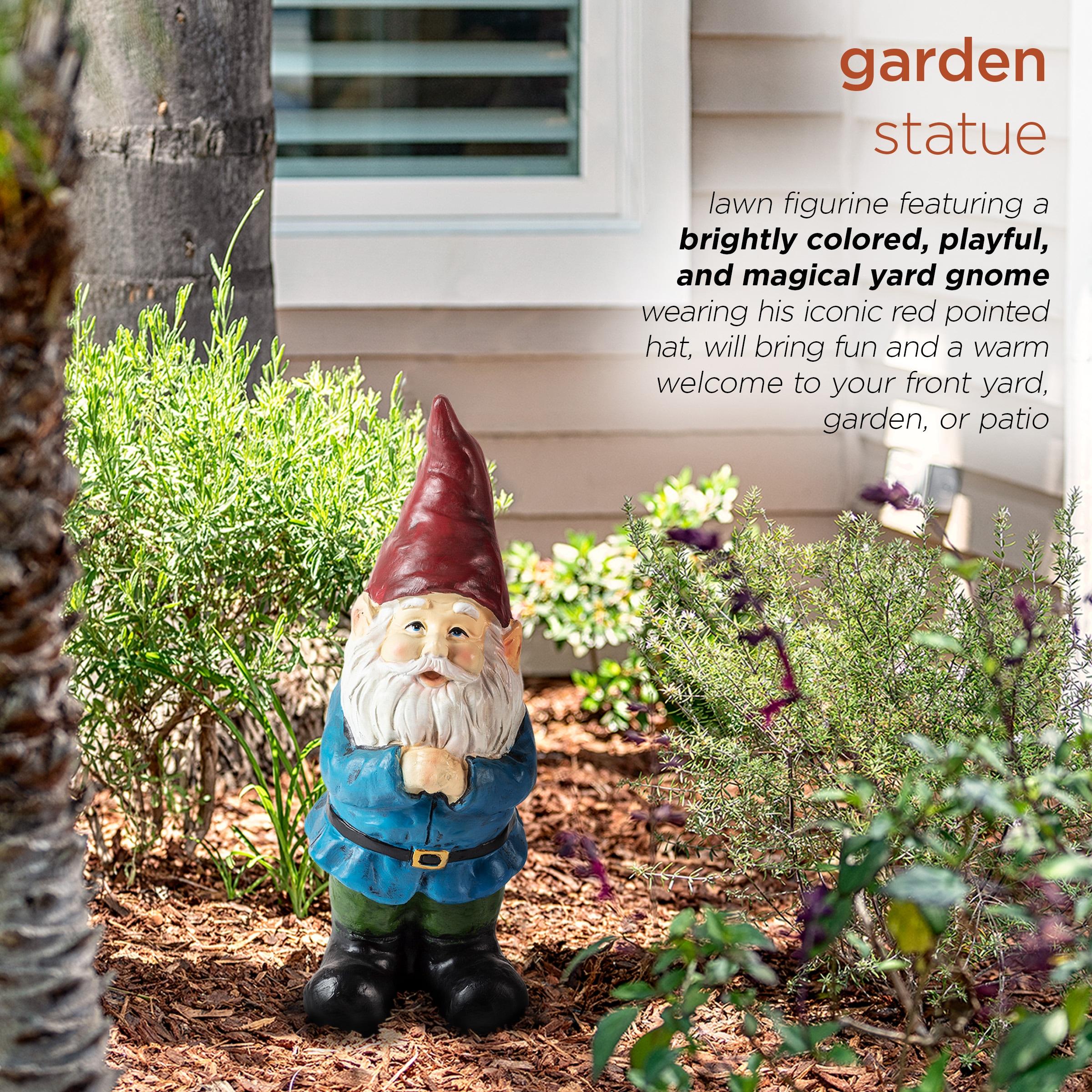 12" Polyresin Bearded Garden Gnome Statue With Red Hat - Alpine Corporation: Outdoor Lawn Decor, Solar Lighting Feature