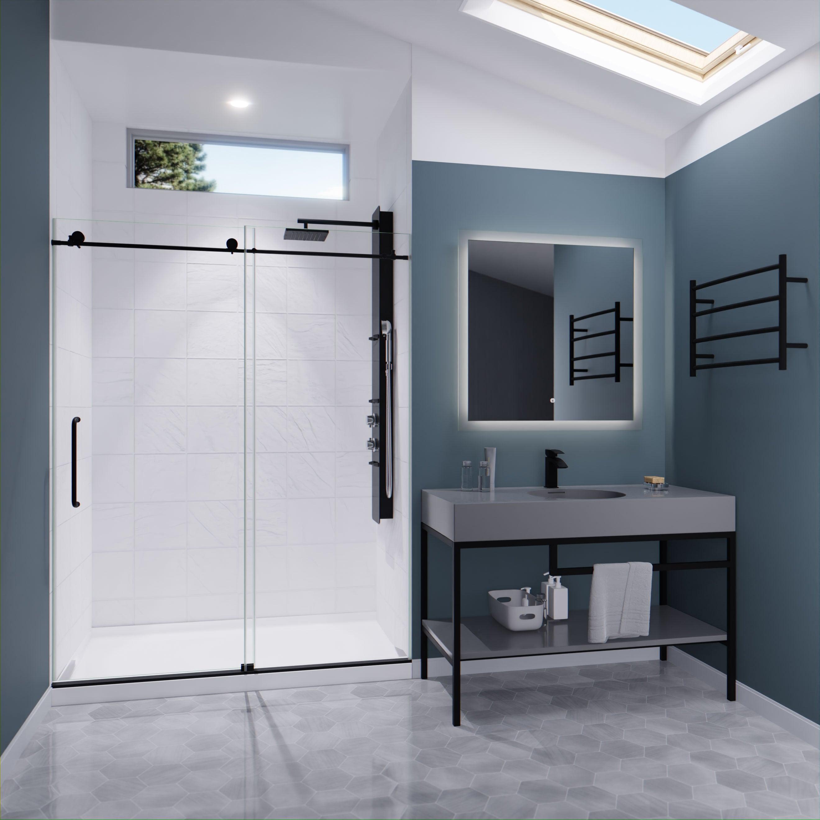 Leon 56"-60" W x 76" H Single Sliding Frameless Shower Door with Tsunami Guard