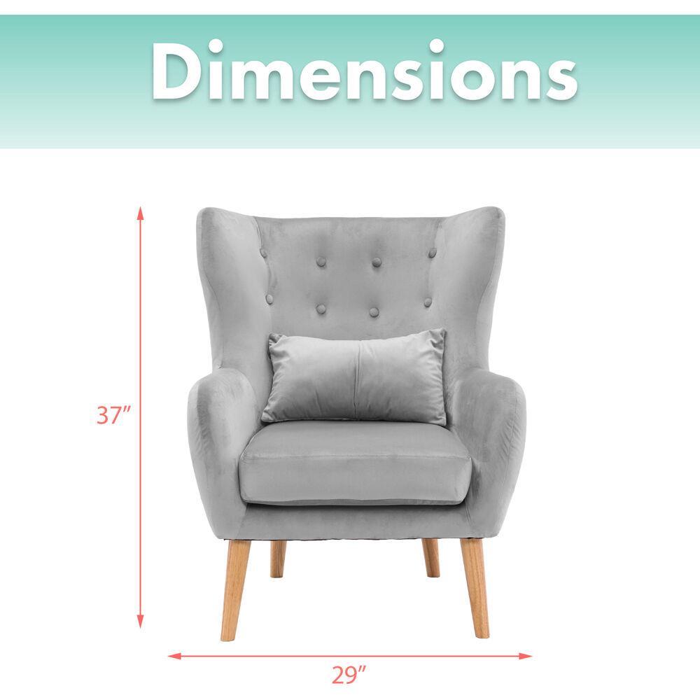 Critter Sitters Kids Wingback Accent Chair with Lumbar Pillow Faux Velvet with Wooden Legs, Gray