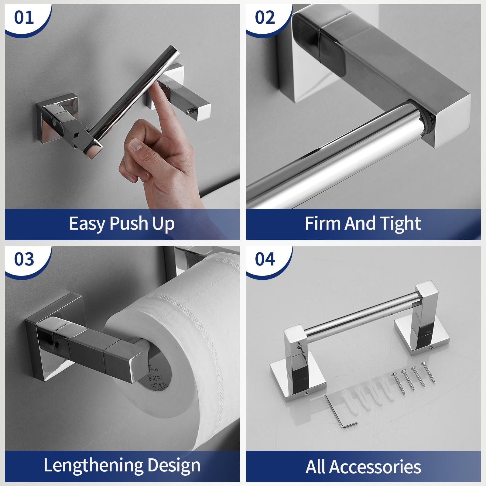 BWE Wall Mounted Toilet Paper Holder Double Post Pivoting Square Tissue Holders Roll Hangers Stand