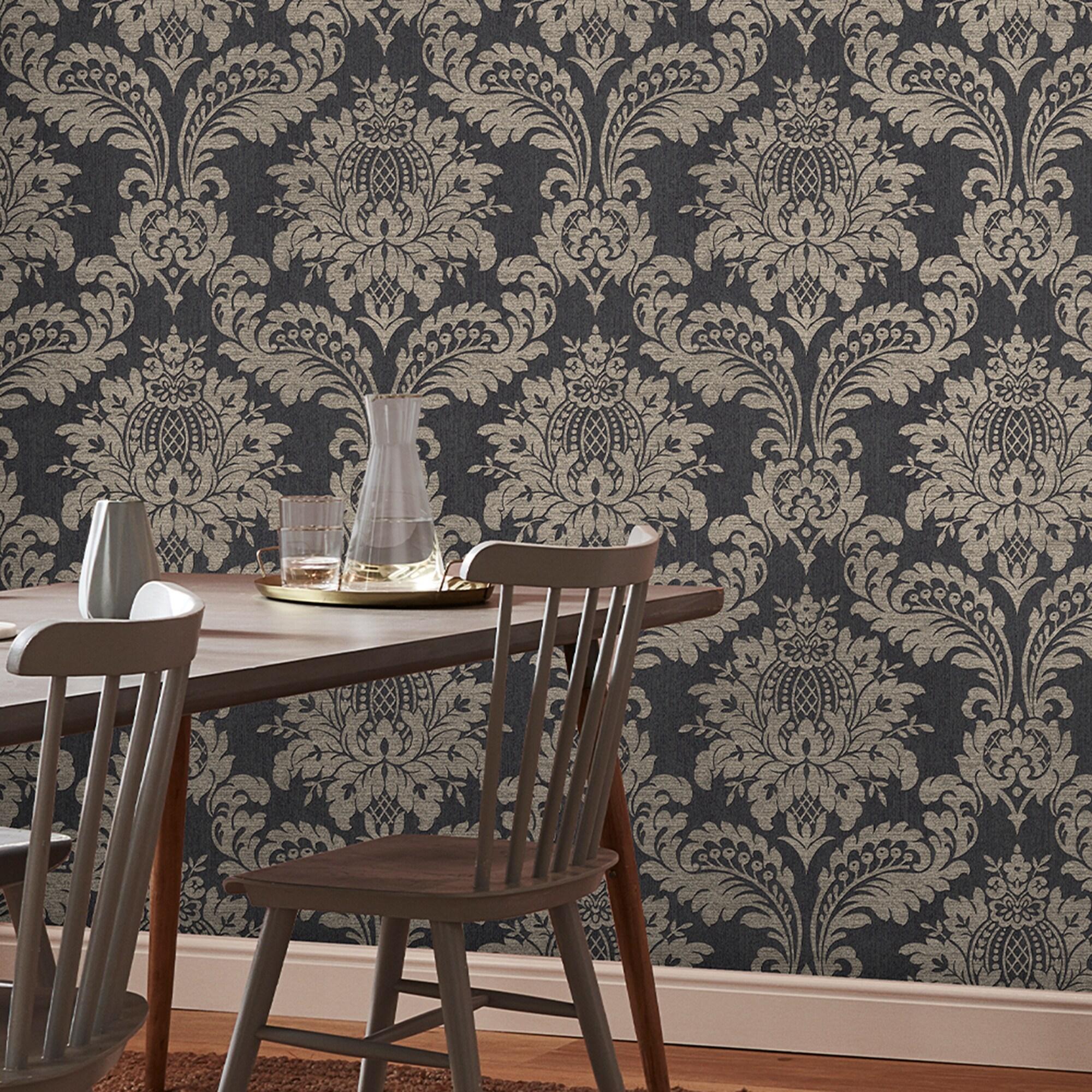 Archive Damask Black and Gold Wallpaper