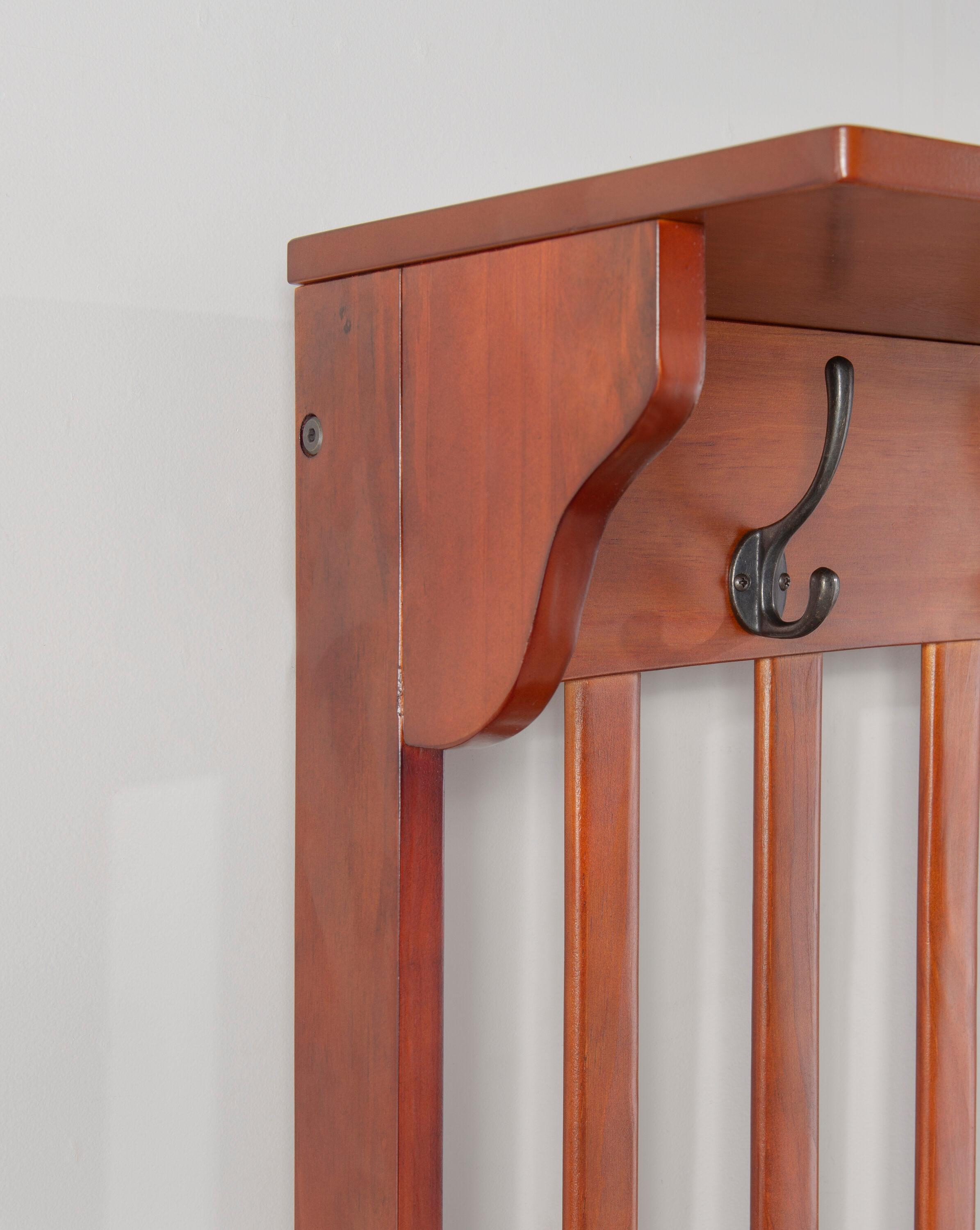 Misson Traditional 4 Double Hooks Storage Bench Top Shelf Hall Tree Walnut Finish - Linon: Entryway Organizer, Flip-up Seat