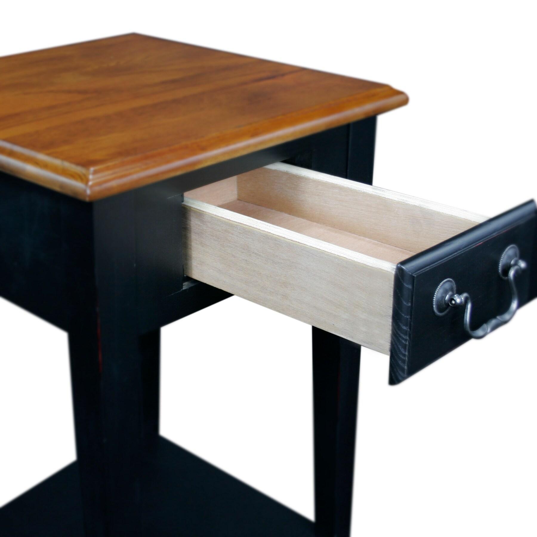 Home 9041-SL One Drawer Square Side Table with Shelf, Medium Oak and Slate Black