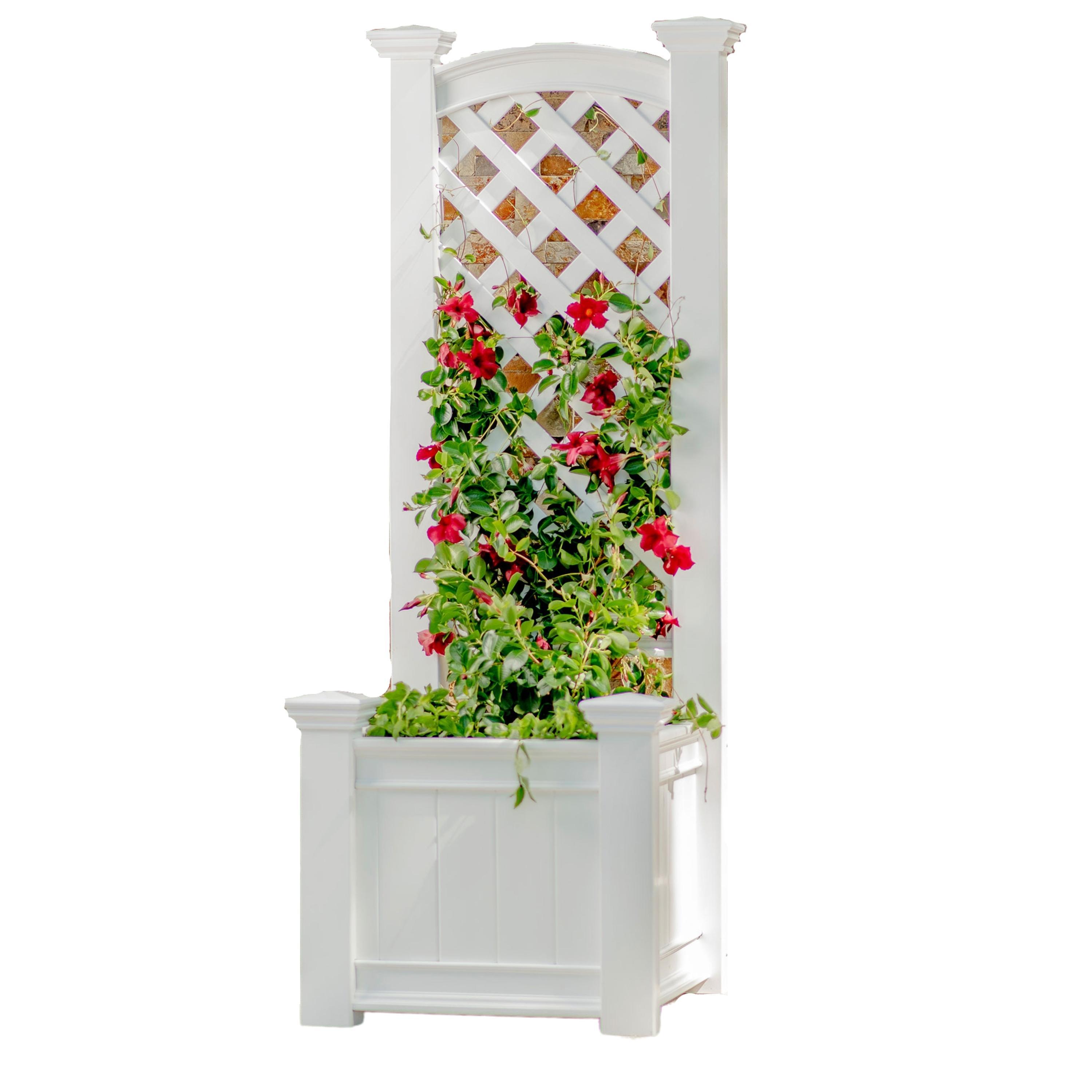 Classic White Vinyl Planter Box with Trellis, 65" Tall