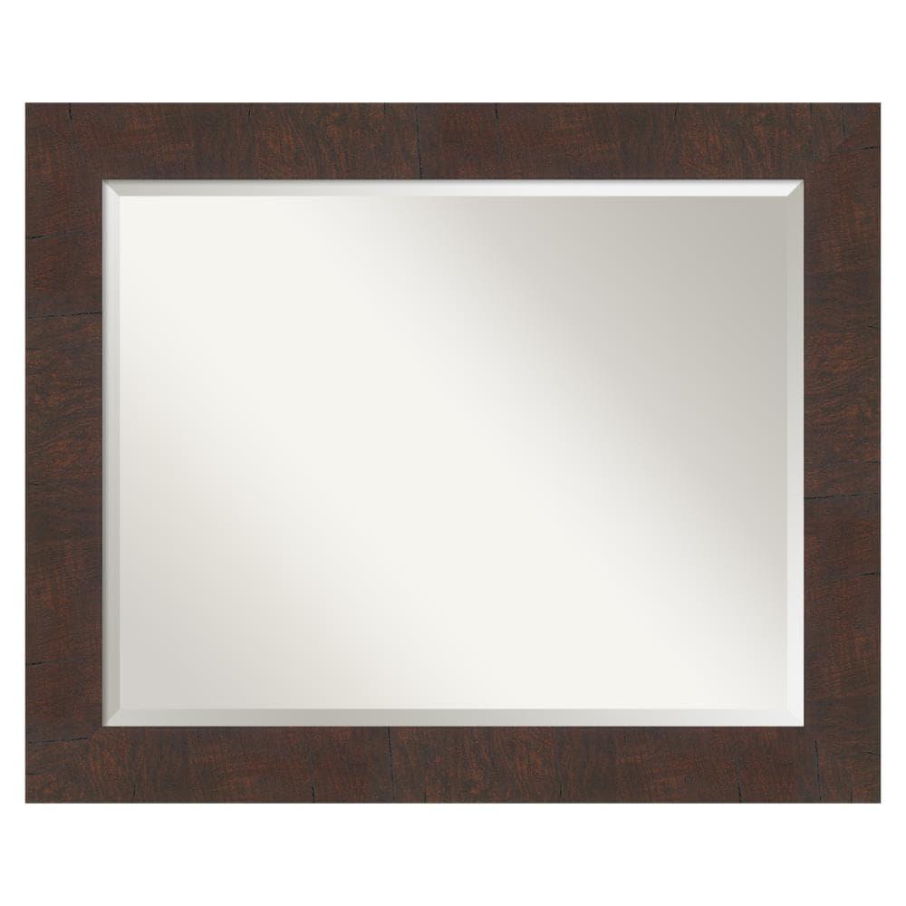 Amanti Art Beveled Bathroom Wall Mirror - Wildwood Brown Frame Wildwood Brown Outer Size: 33 x 27 in