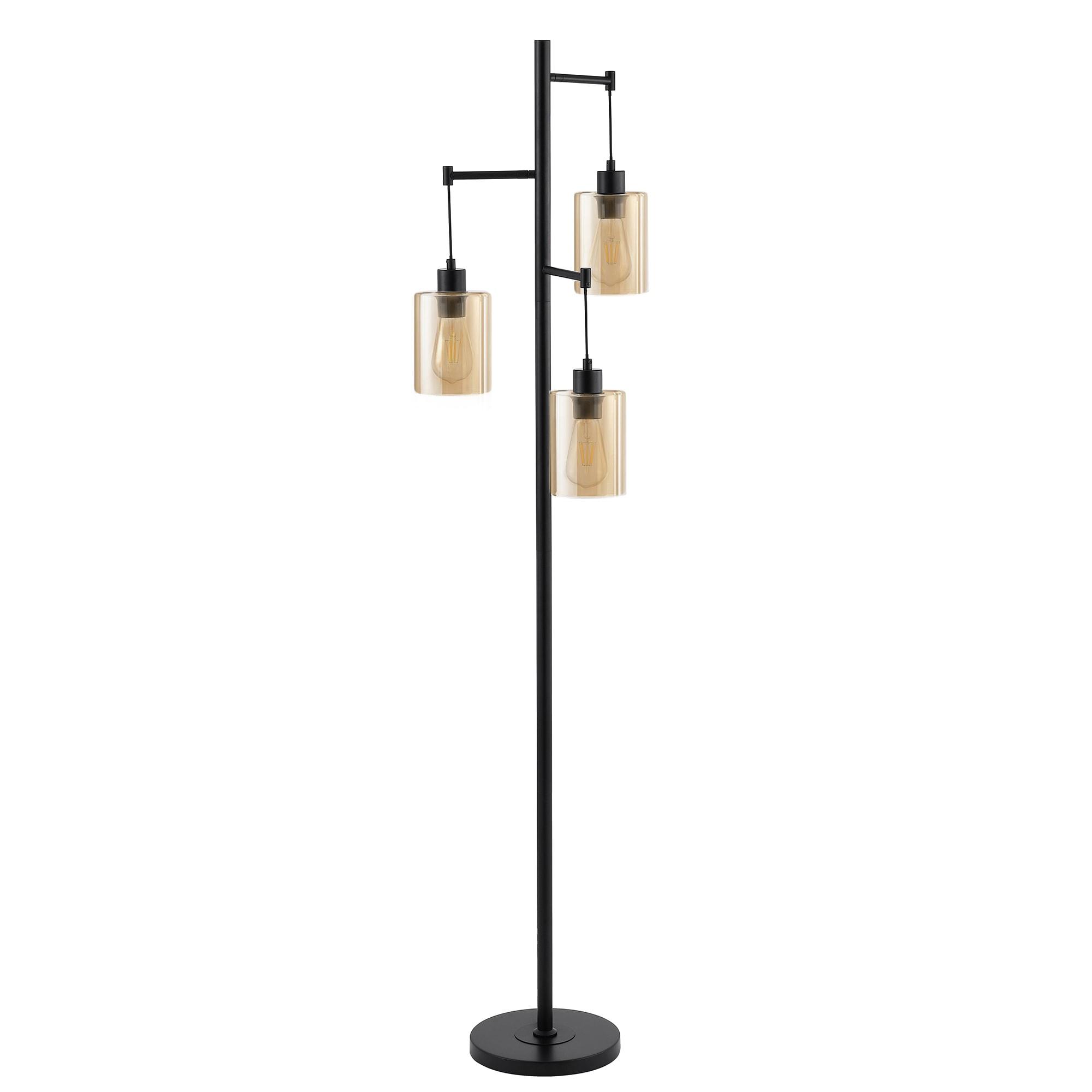 Ledel Get 69" Industrial 3-Light Tree Floor Lamp with Glass Shades Amber