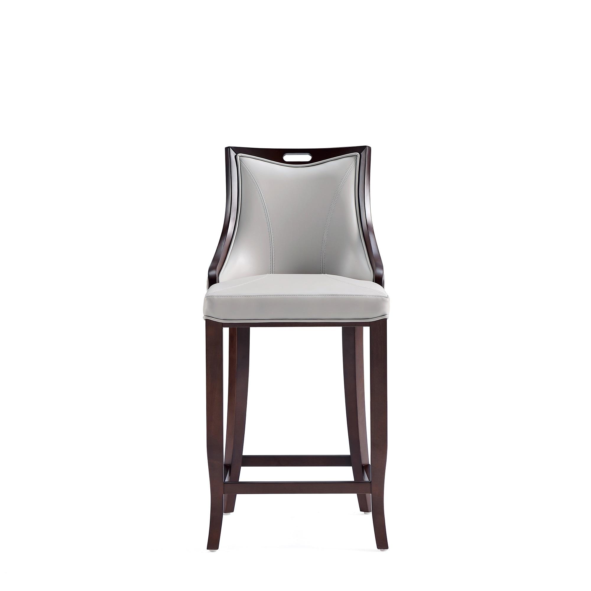 Emperor Faux Leather Barstool Light Gray - Manhattan Comfort: Walnut Finish, Beechwood Legs, Upholstered, 300 lbs Capacity