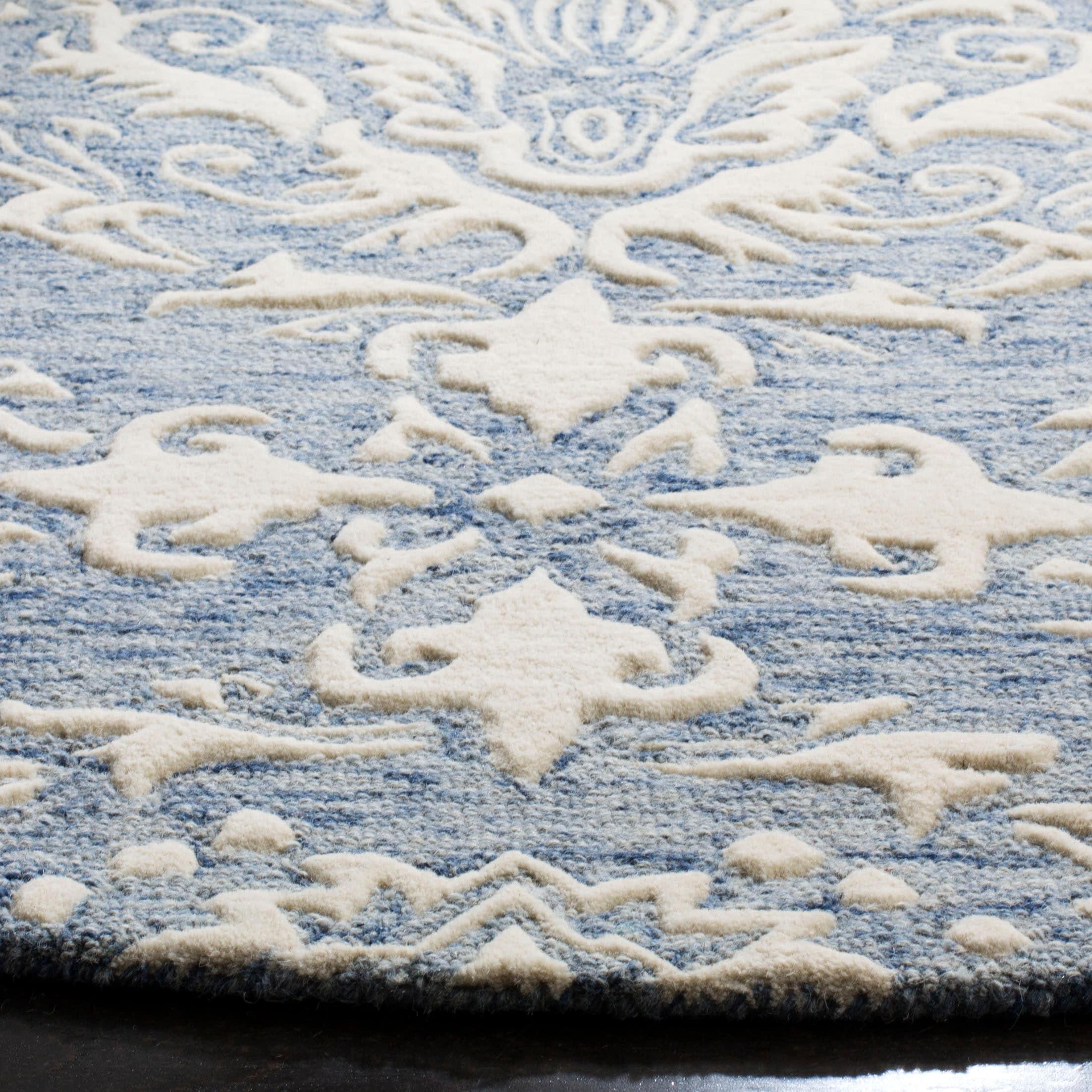 Blossom BLM107 Hand Tufted Indoor Area Rug - Blue/Ivory - 6' Round - Safavieh