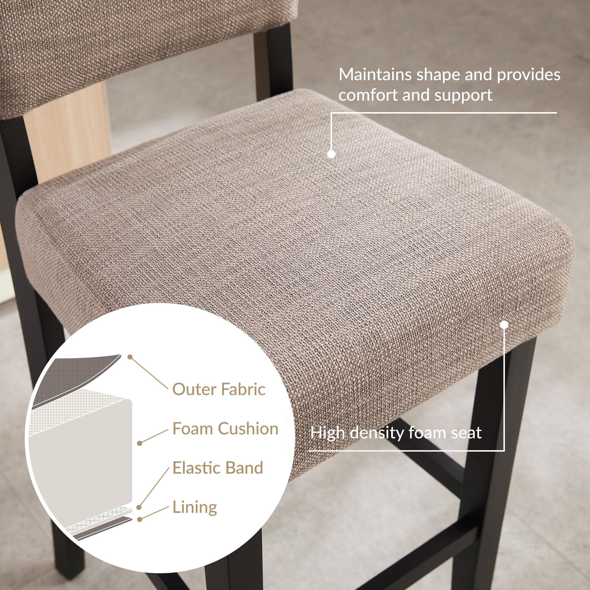 Leick Home Upholstered Back Counter Height Stool with Wood Base-Set of 2 Black and Gray Woven Fabric