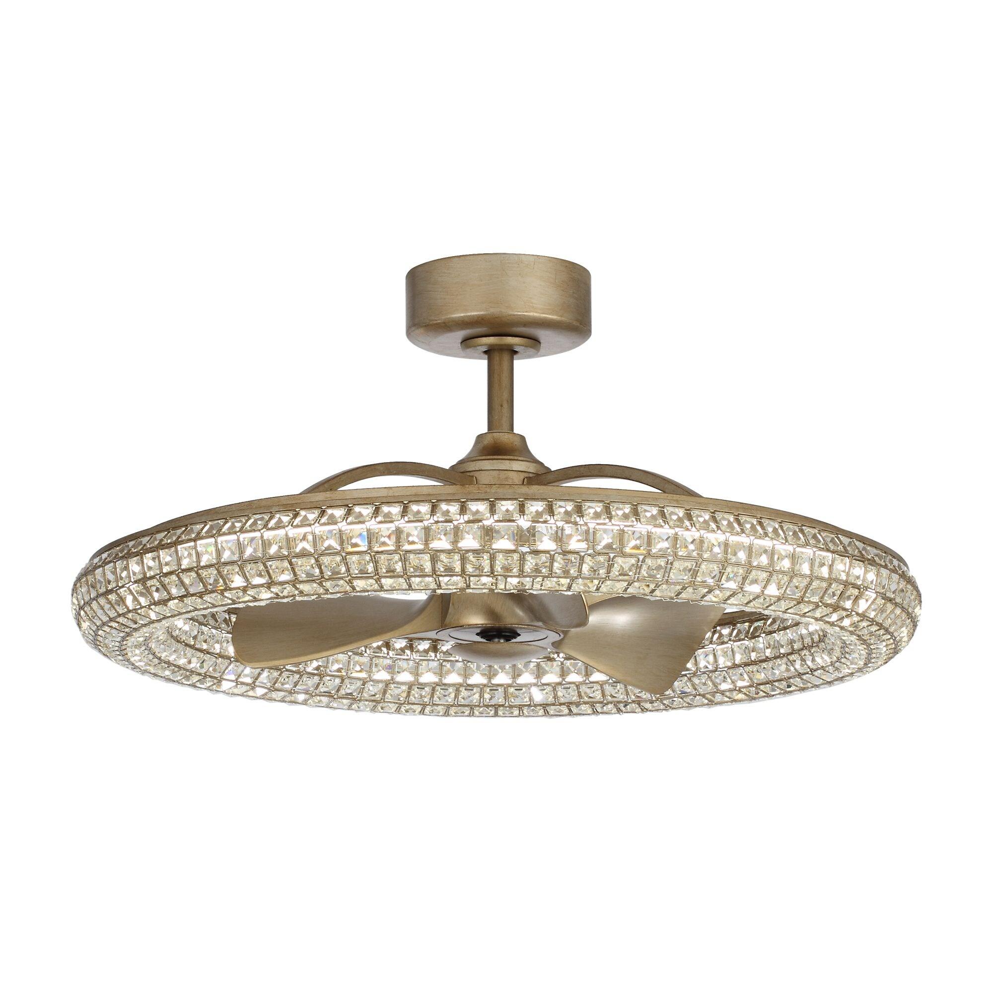 Parrot Uncle 33-in Antique Bronze 3-Blade Crystal LED Ceiling Fan with Remote