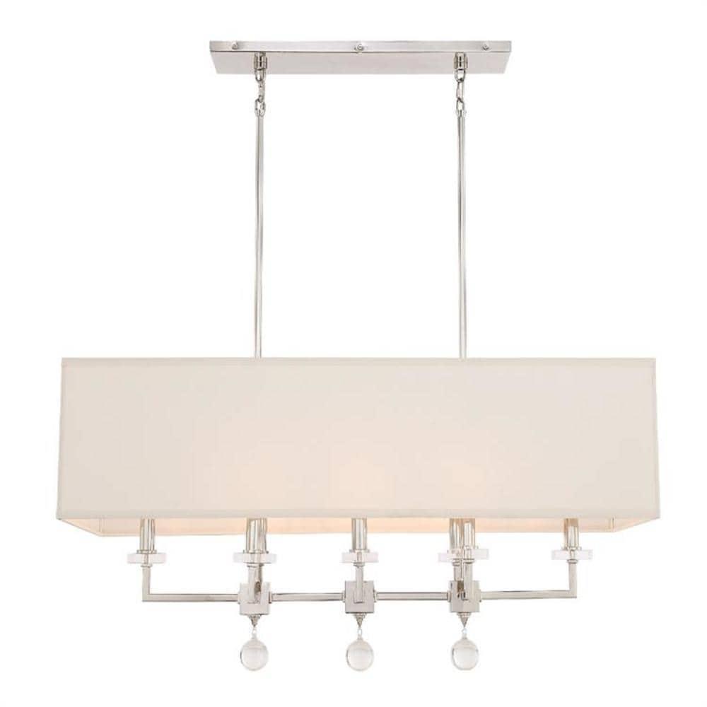 Polished Nickel and Silk 8-Light Linear Chandelier