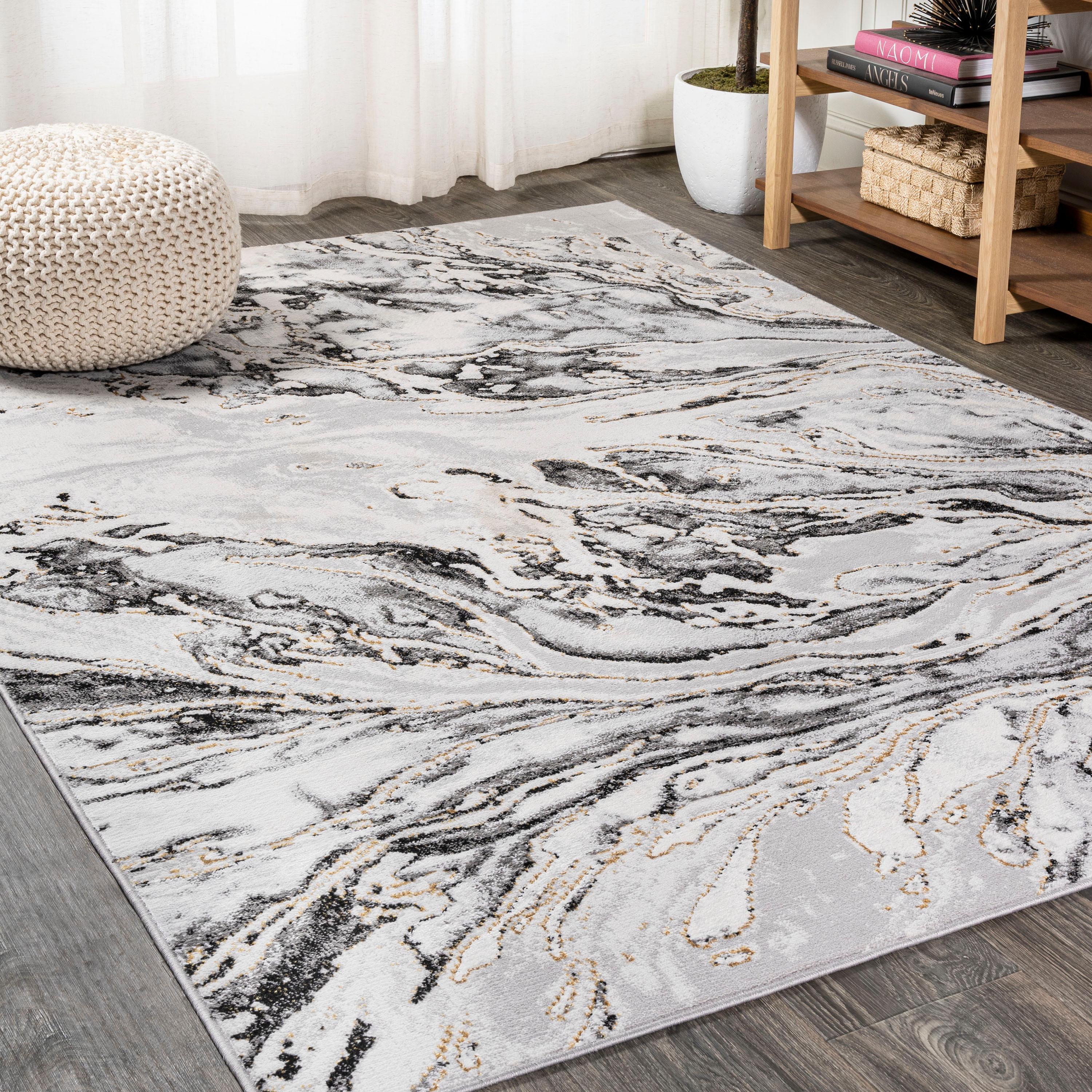 4'x6' Swirl Marbled Abstract Area Rug, Gray/Black - JONATHAN Y