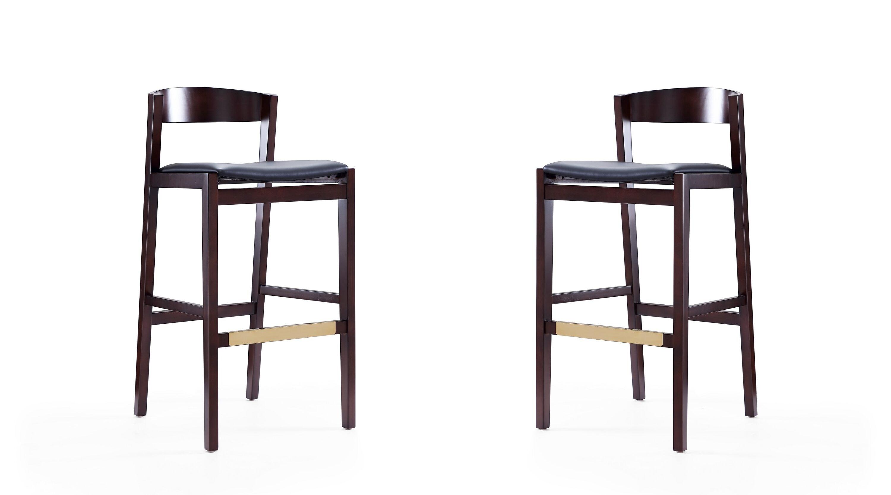 Set of 2 Klismos Upholstered Beech Wood Barstools Black - Manhattan Comfort: Danish Modern Design, Foam Padded, No Assembly Required