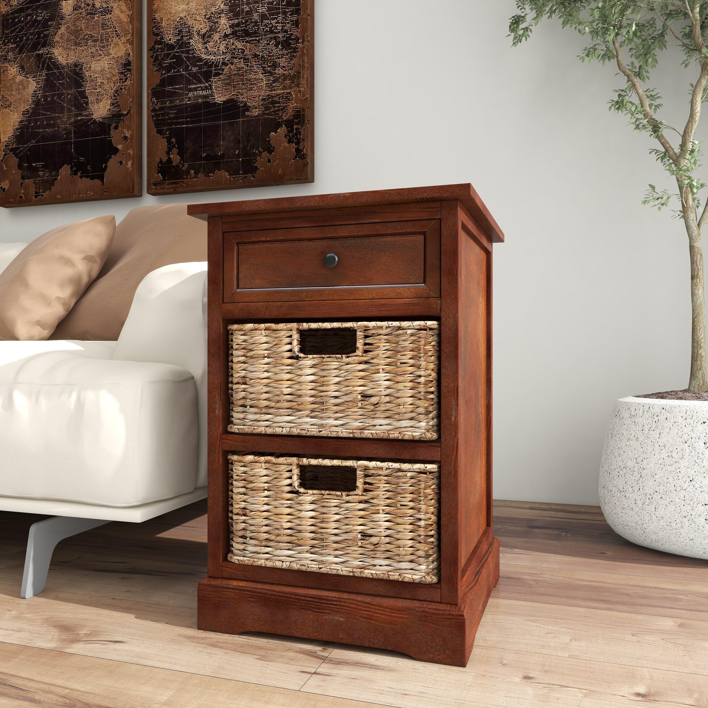 Wooden Side Chest with Wicker Drawers Brown - Olivia & May
