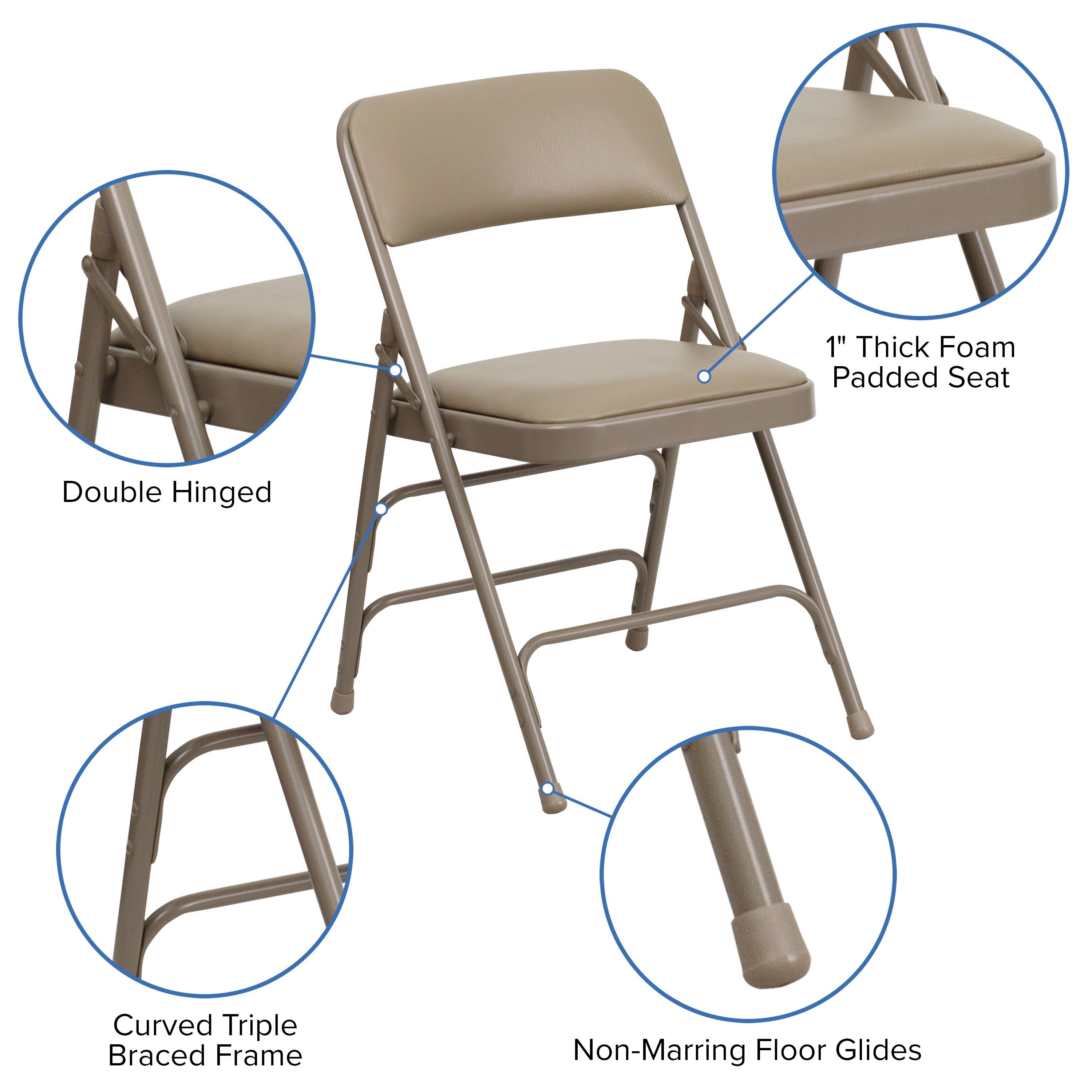 Flash Furniture 4 Pack HERCULES Series Curved Triple Braced & Double Hinged Beige Vinyl Metal Folding Chair