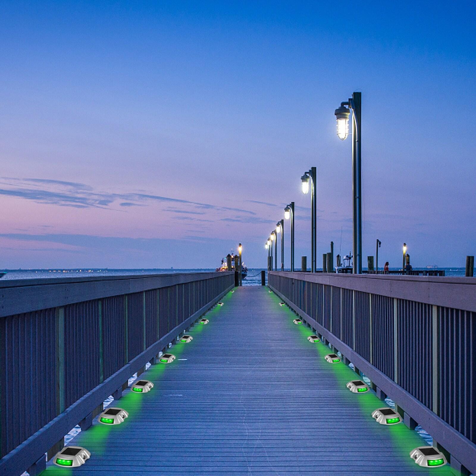 Happybuy Solar Driveway Lights - 8 Pack with Switch Button, Wireless Deck Lights - 6 LEDs for Path, Garden, Walkway & Sidewalk - Bright Green