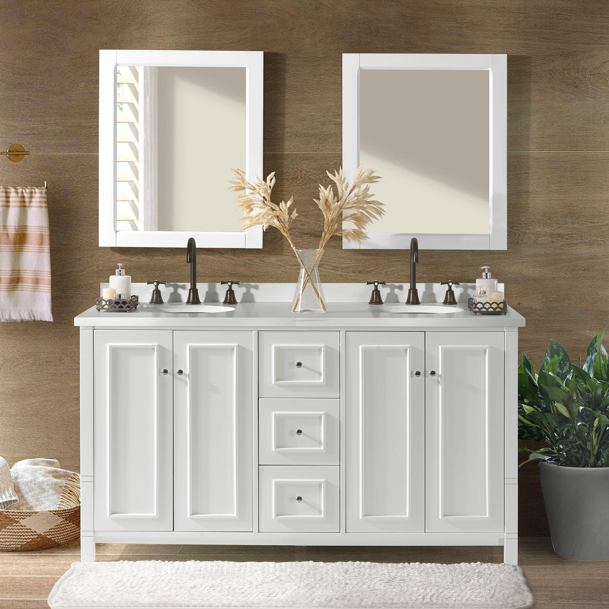 Alaterre Furniture Williamsburg 60"W White Wood Vanity Cabinet Only