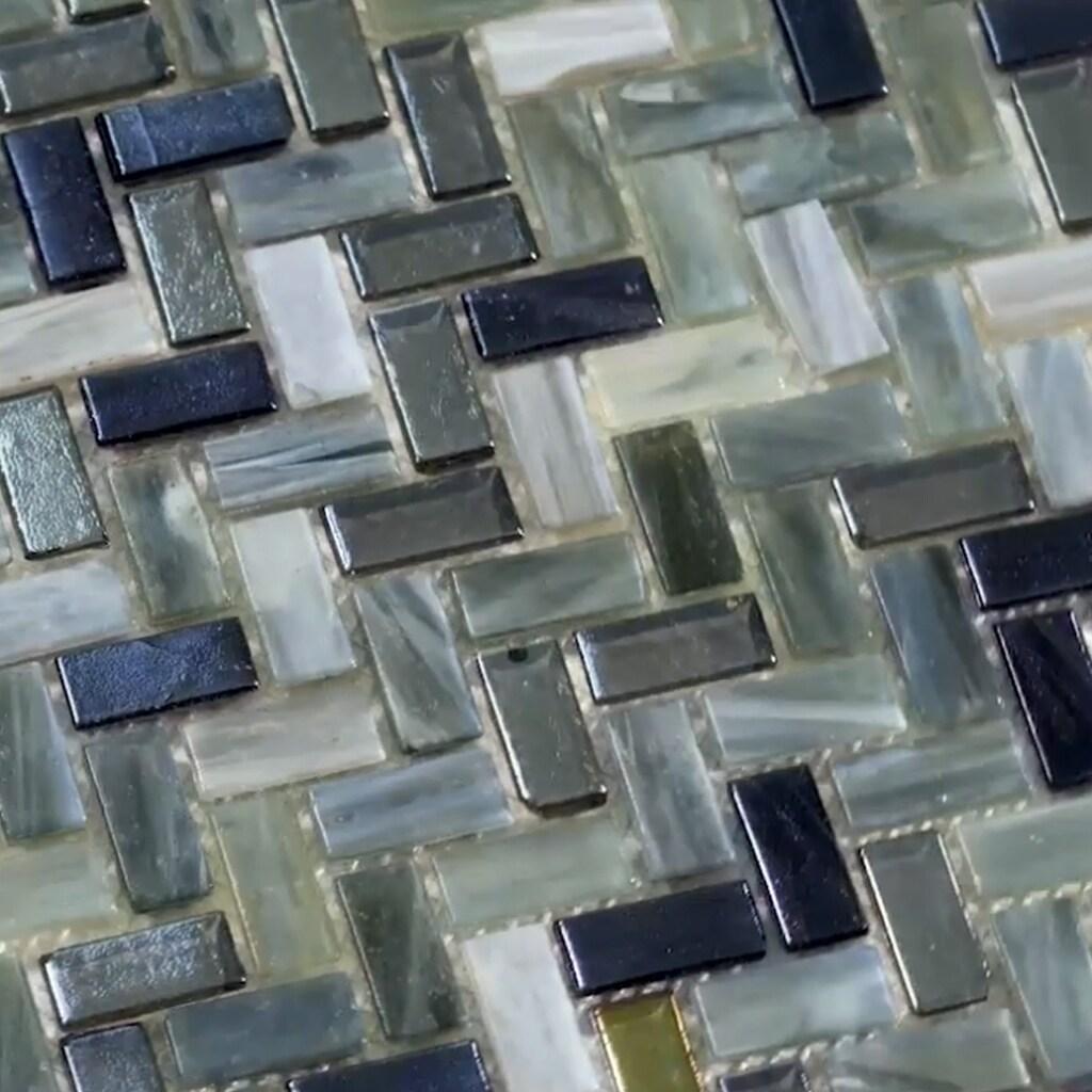 Apollo Tile    10 Pack 11.8-in x 11.9-in Dark Gray Herringbone Glossy Finished Glass Mosaic Floor and Wall Tile (9.75 Sq ft/case)