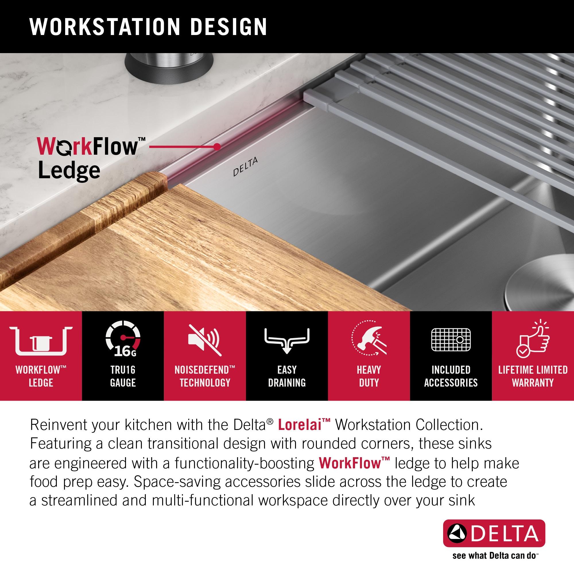 Delta Lorelai™ 32" LWorkstation Kitchen Sink Undermount 16 Gauge Stainless Steel Single Bowl