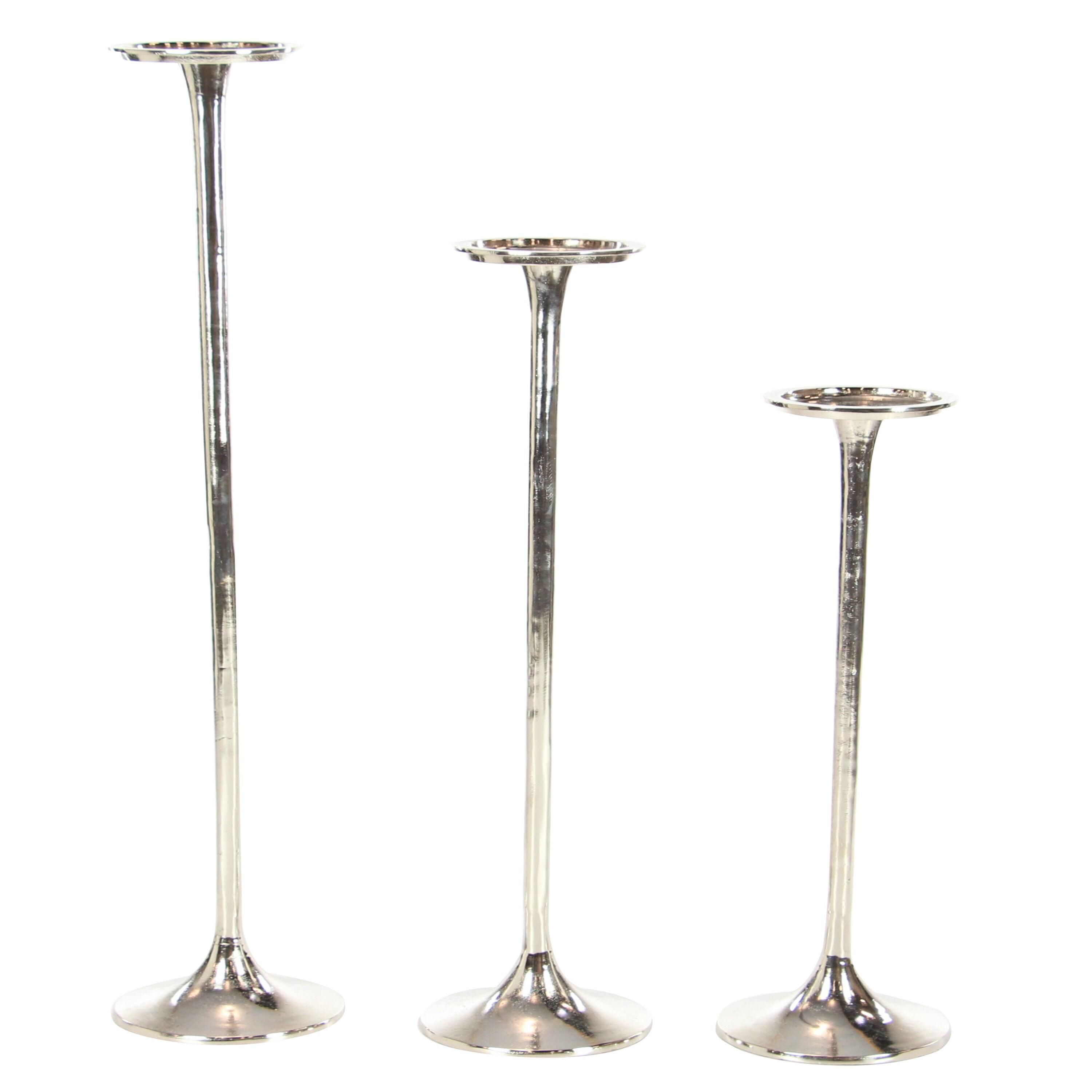 Set of 3 Metallic Aluminum Candle Holders Silver - Olivia & May: Oversized Pillar, Modern Style, Indoor Use