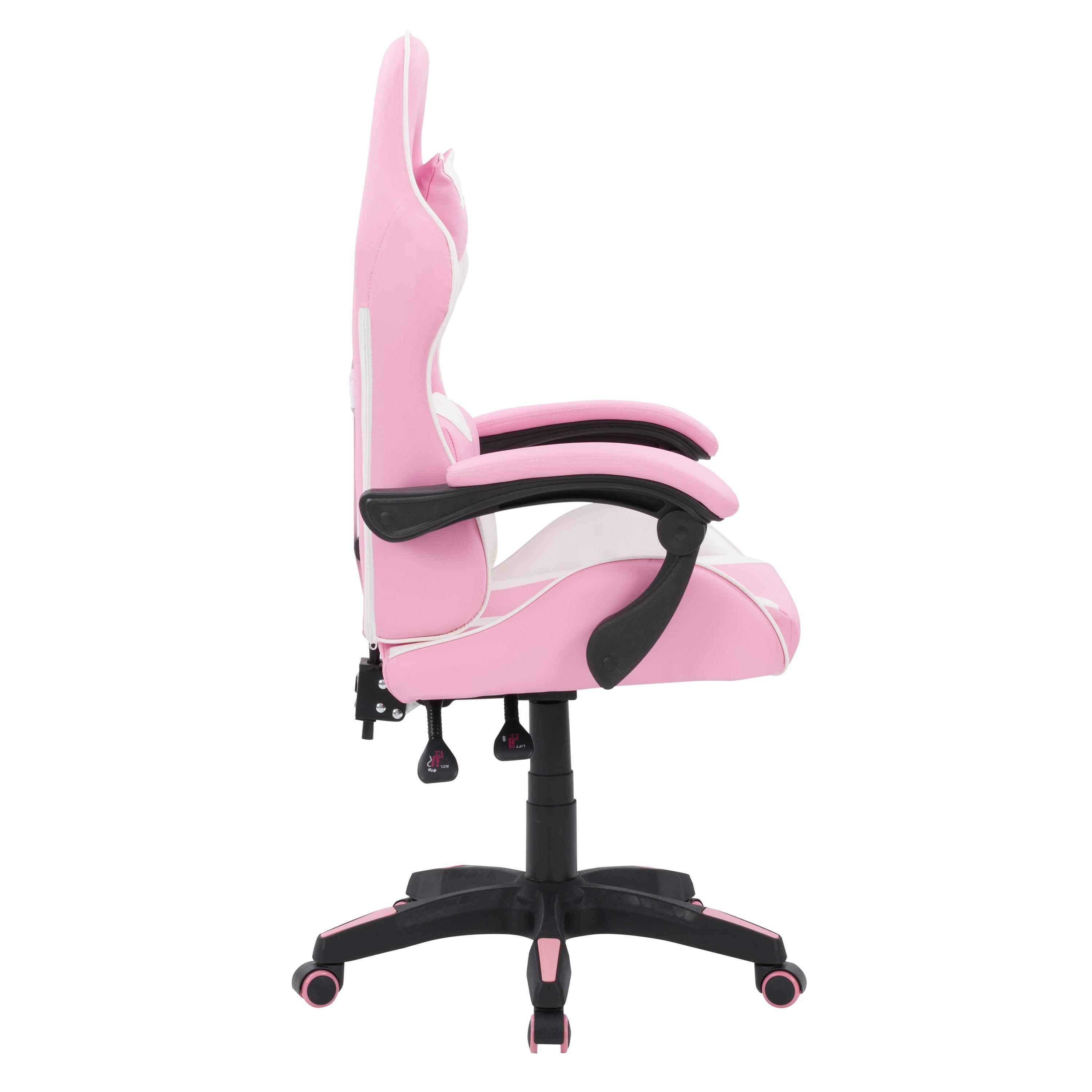 CorLiving Ravagers Pink and White Vinyl PVC Fabric Ergonomic Adjustable Height Gaming Chair for Adults - High Back Computer Chair, Gamer and Video Game Chair