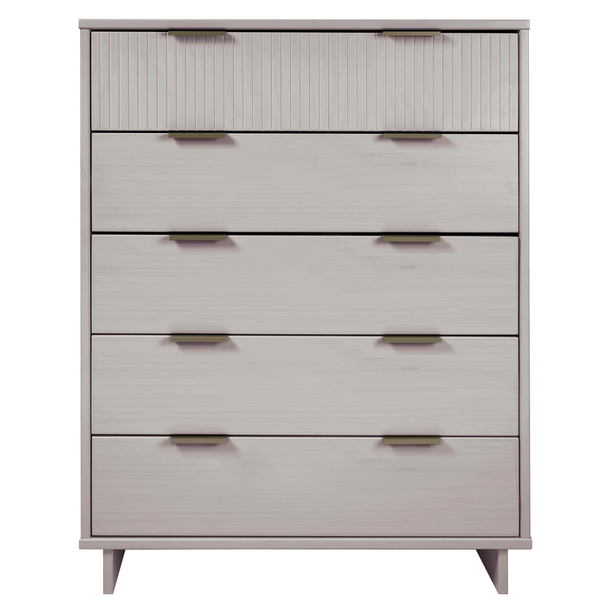 Manhattan Comfort Tall Granville Modern 5 Drawer Dresser Light Gray: Wood Frame, Spot Clean, Anti-Tip Hardware