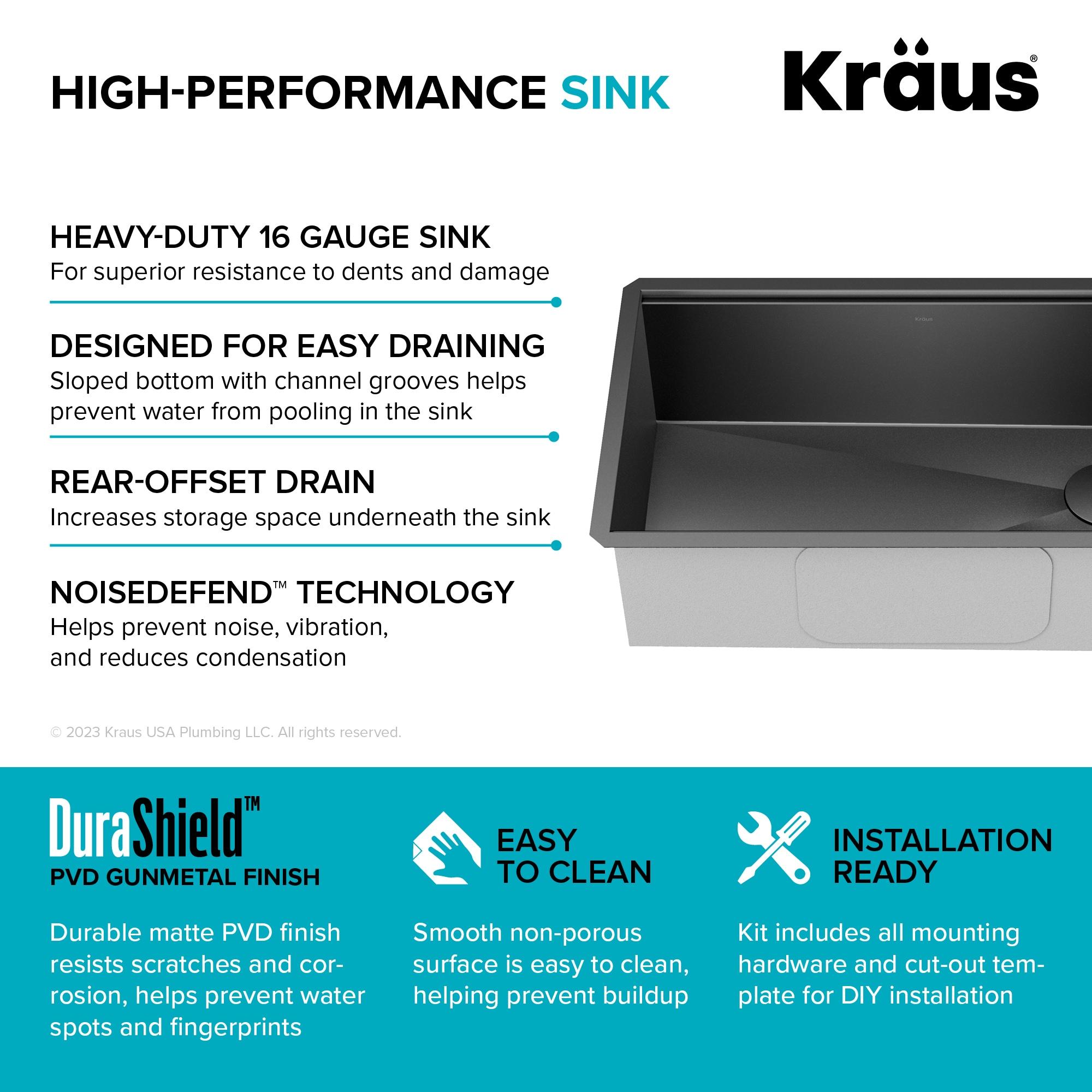 Kraus Kore Workstation 32 Undermount 16 Gauge Stainless Steel Single Bowl Kitchen Sink in PVD Gunmetal Finish with Accessories