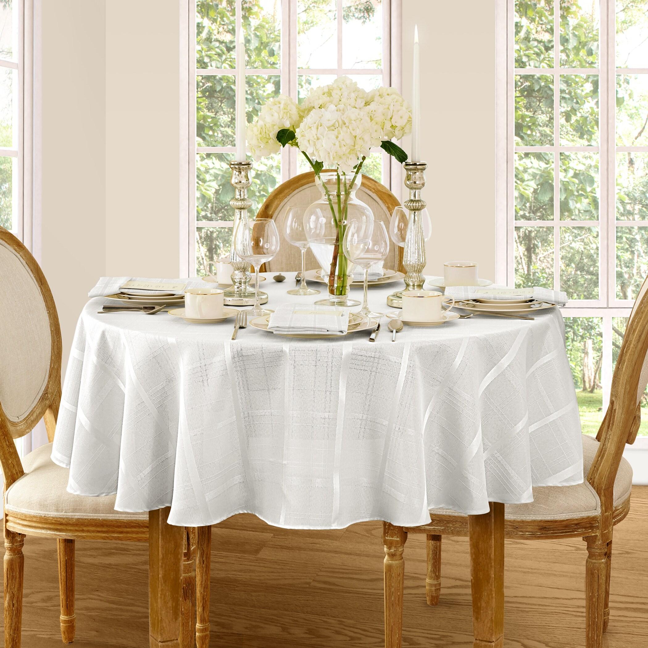Elegance Plaid Stain & Water Resistant Tablecloth - 60" x 84" Oval - White - Elrene Home Fashions