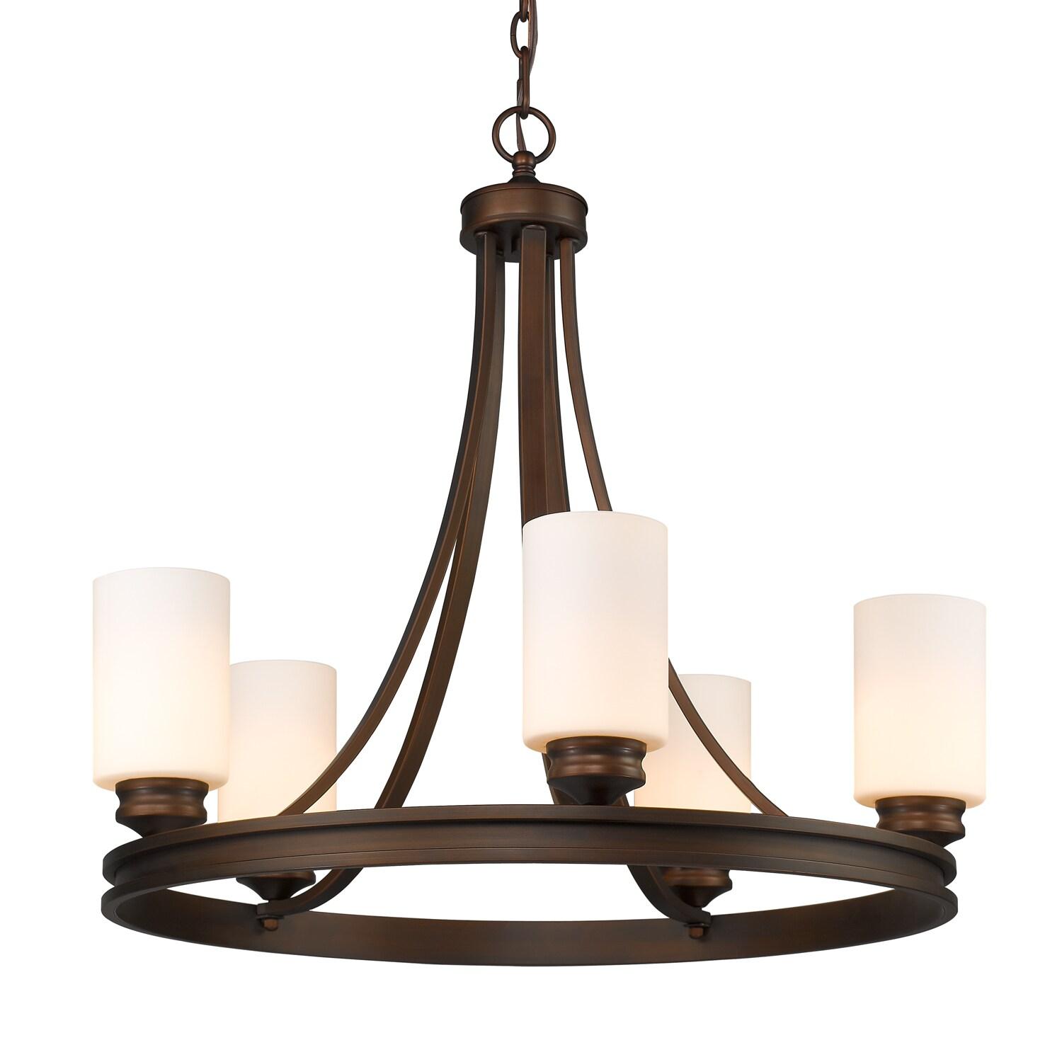 Golden Lighting Hidalgo 5-Light Chandelier in Sovereign Bronze with Opal Glass