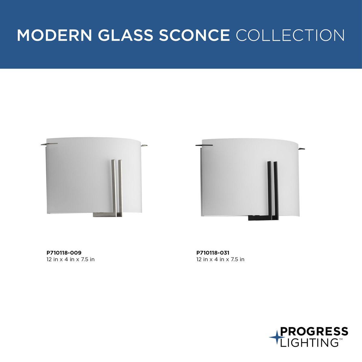 Progress Lighting, Modern Glass Collection, 2-Light Wall Sconce, Brushed Nickel, Etched Glass, Steel.