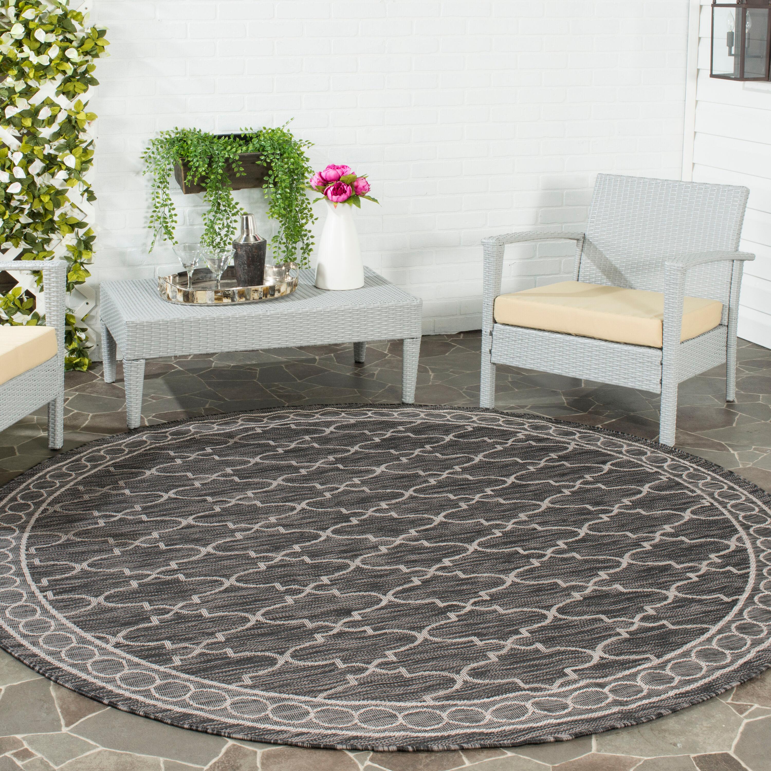 Courtyard CY8871 Power Loomed Indoor/Outdoor Area Rug - Black/Beige - 6'7" Round - Safavieh.