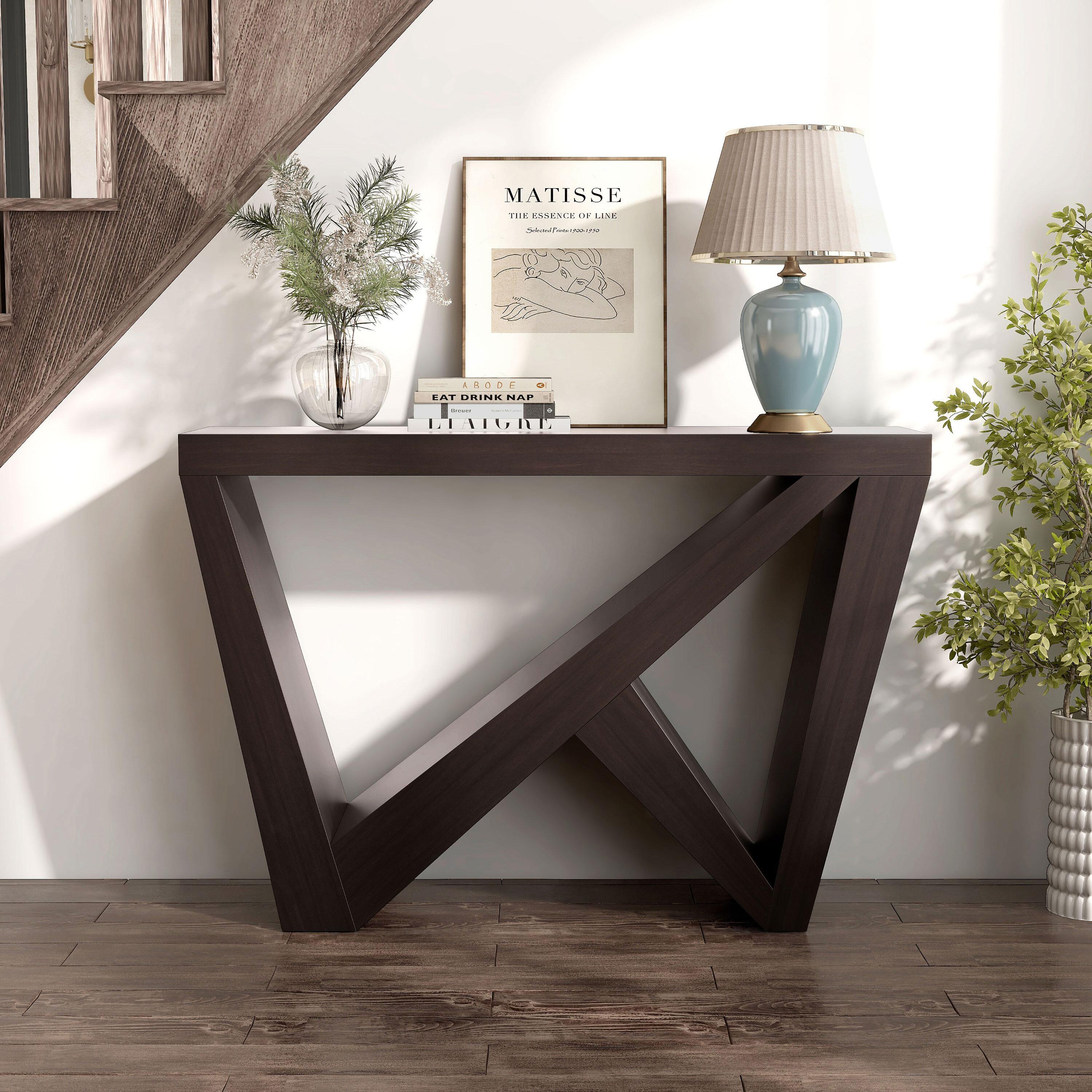 24/7 Shop At Home 48" Sunguard Modern Rectangular Console Table: Geometric Red Cocoa Design