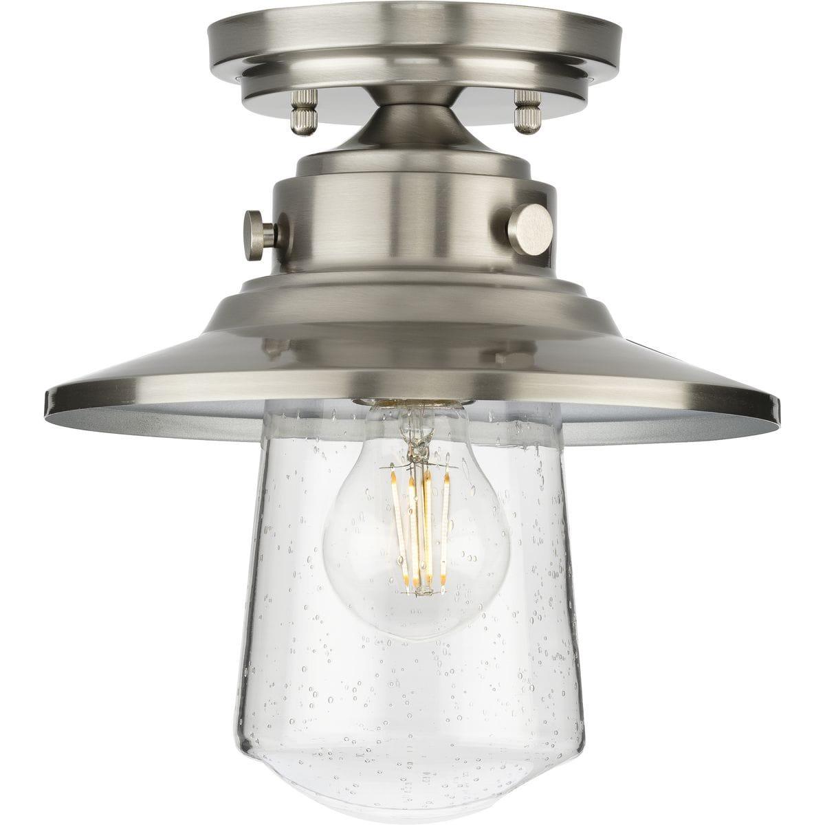 Progress Lighting Tremont 1-Light Matte Black Clear Seeded Glass Outdoor Semi-Flush Mount, Stainless Steel