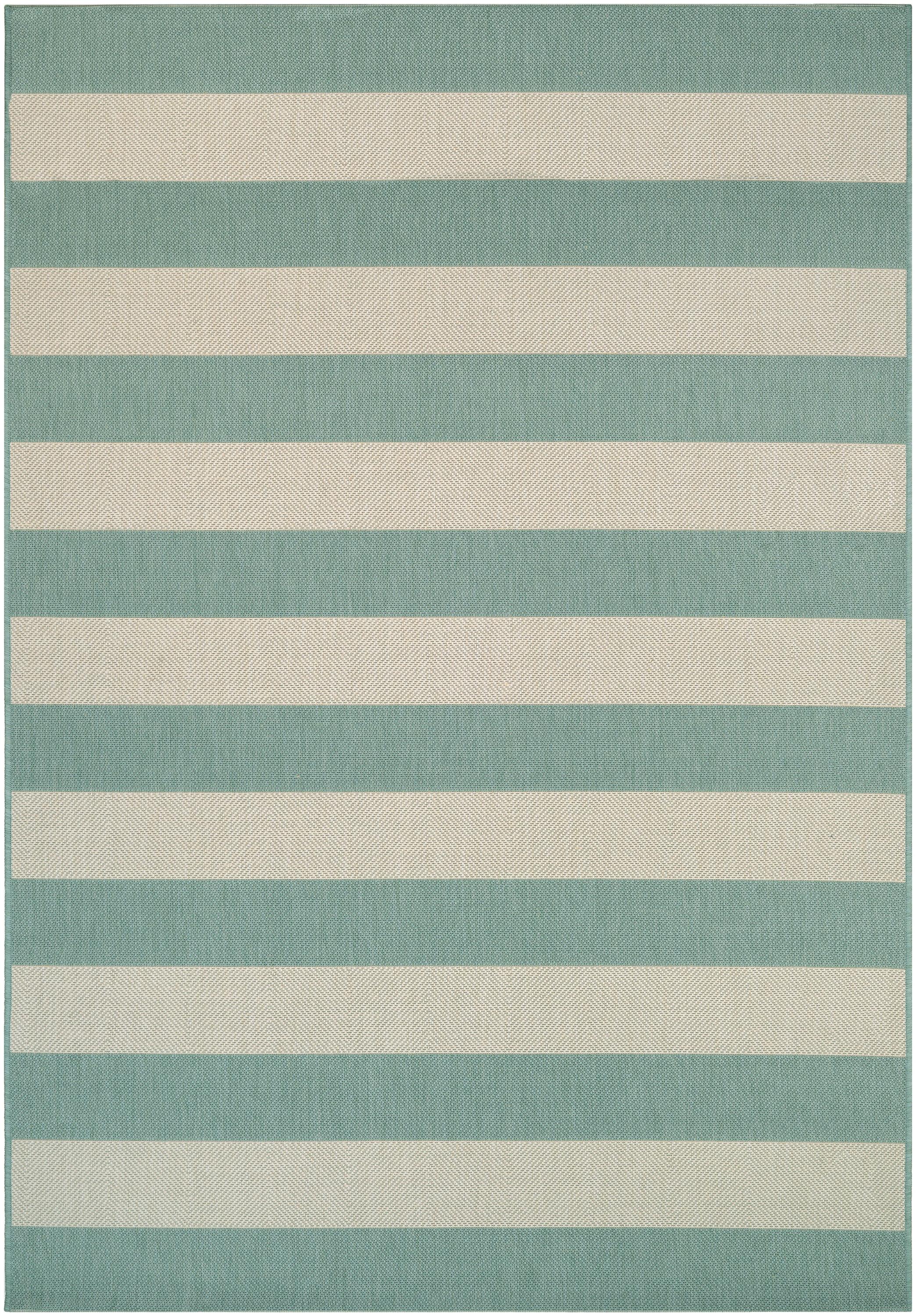 Couristan Afuera Yacht Club 5'3" x 7'6" Sea Mist Green and Ivory Stripe Outdoor Rectangle Rug
