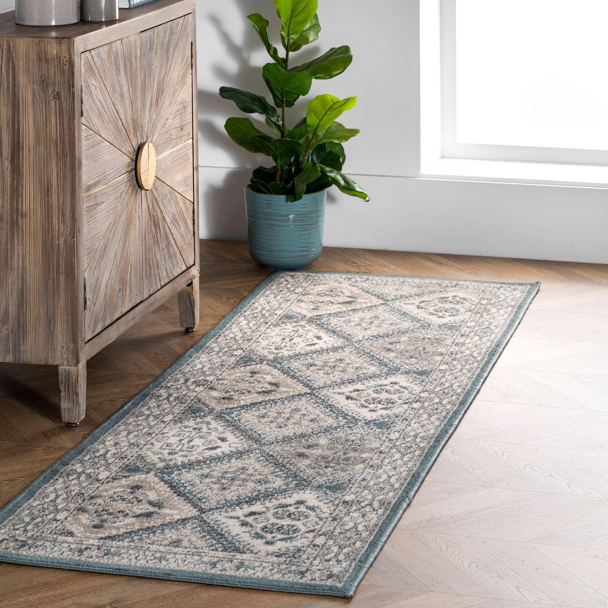 Nuloom 2x8 Becca  Tiled Indoor Area Rug, Blue, Faded Transitional Design, Stain Resistant, BedroomLiving Room, Kitchen,