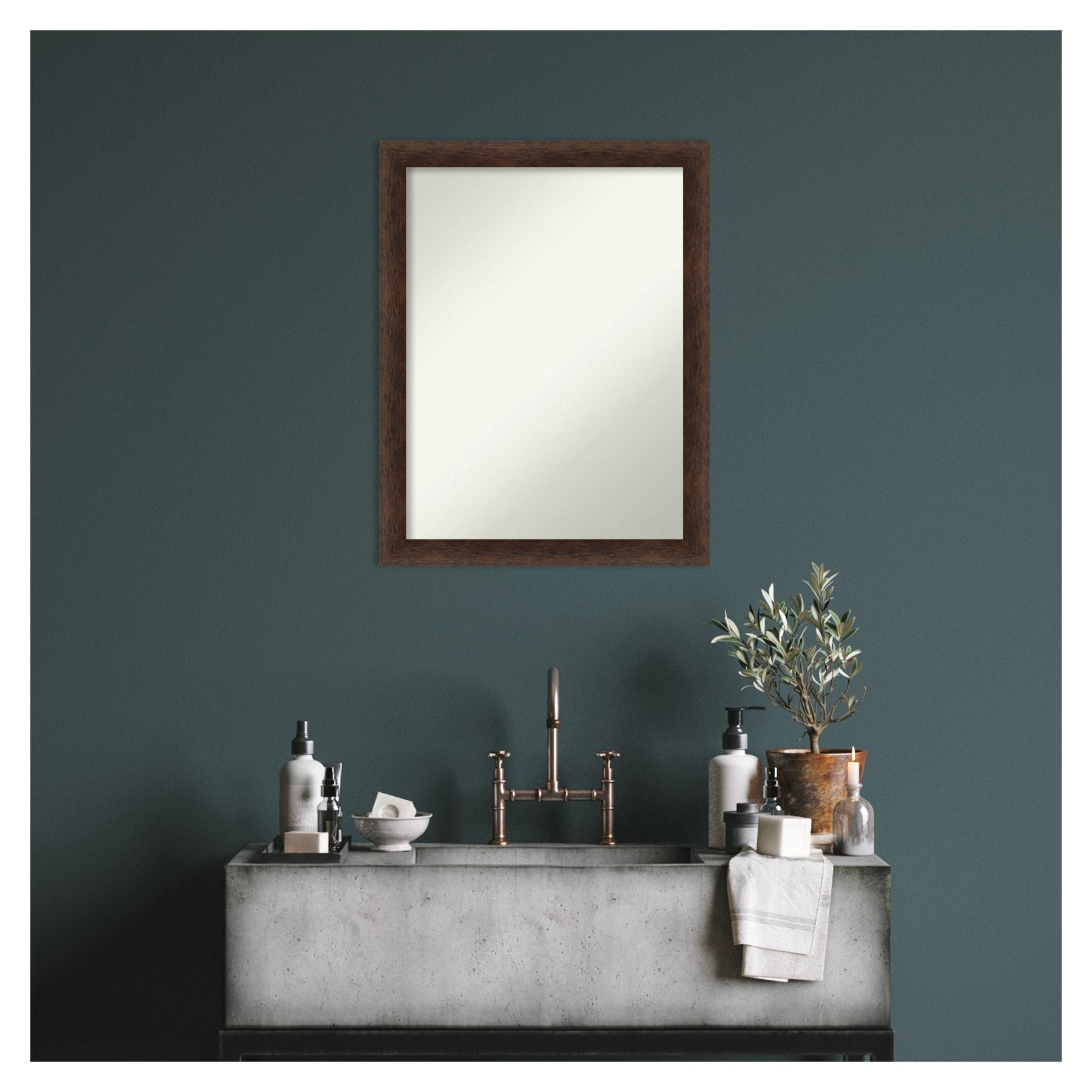 21"x27" Non-Beveled Narrow Wood Bathroom Wall Mirror Warm Walnut - Amanti Art: Modern Rectangular Vanity, Wall Mounted, Includes Hardware