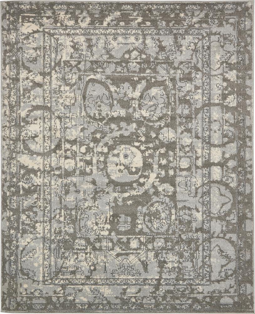 Unique Loom La Jolla Collection Contemporary, Abstract, Vintage, Border Area Rug, 8 ft x 10 ft, Gray/Silver