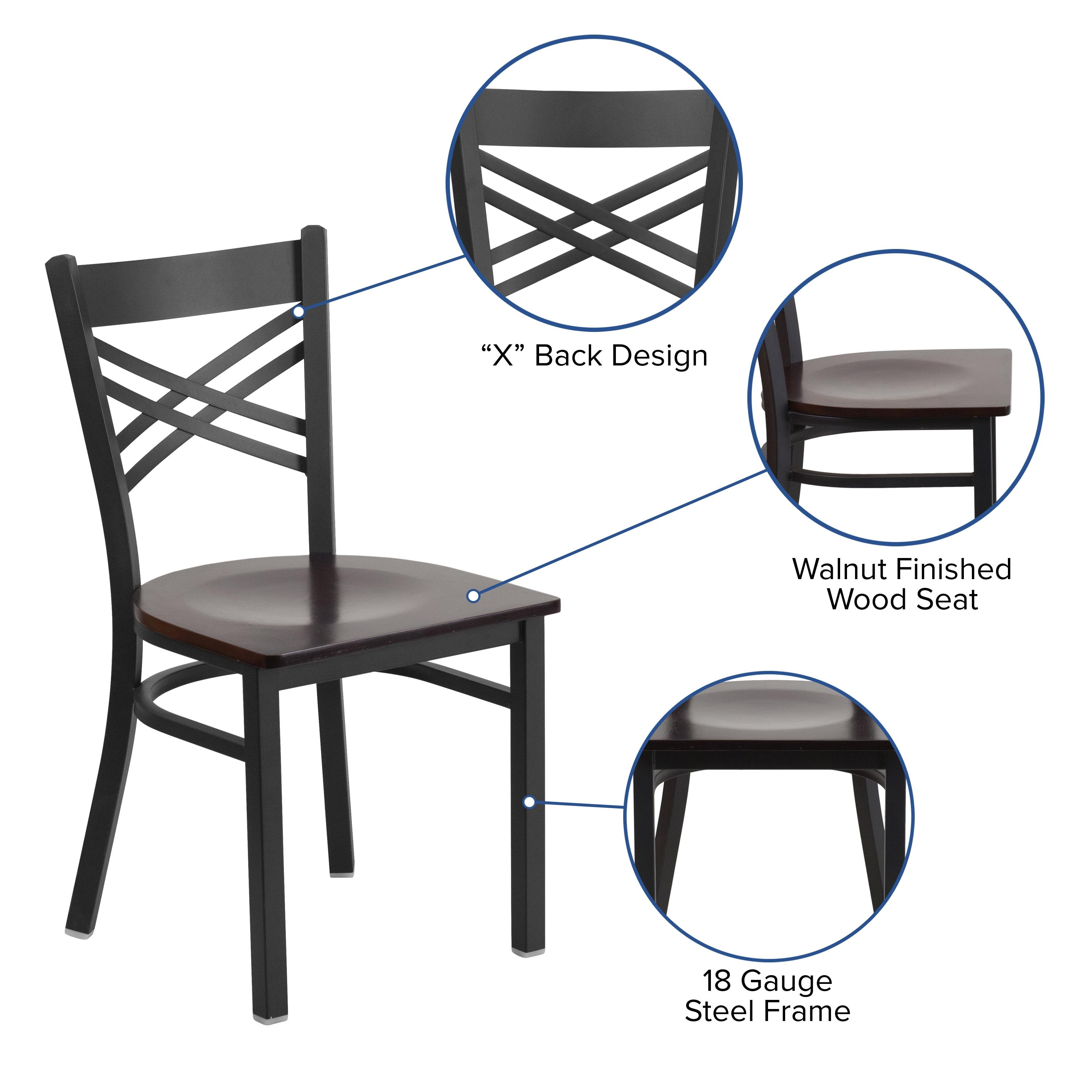 Flash Furniture HERCULES Series Black ''X'' Back Metal Restaurant Chair - Walnut Wood Seat