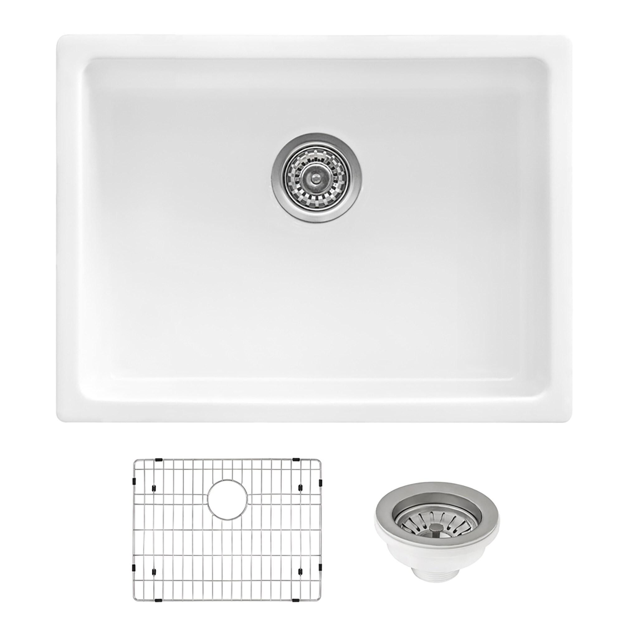 Ruvati 24-inch Fireclay Undermount / Drop-in Topmount Kitchen Sink Single Bowl - White